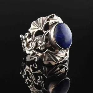 Lapis Lazuli Silver Dragon Statement Ring, Sz 8