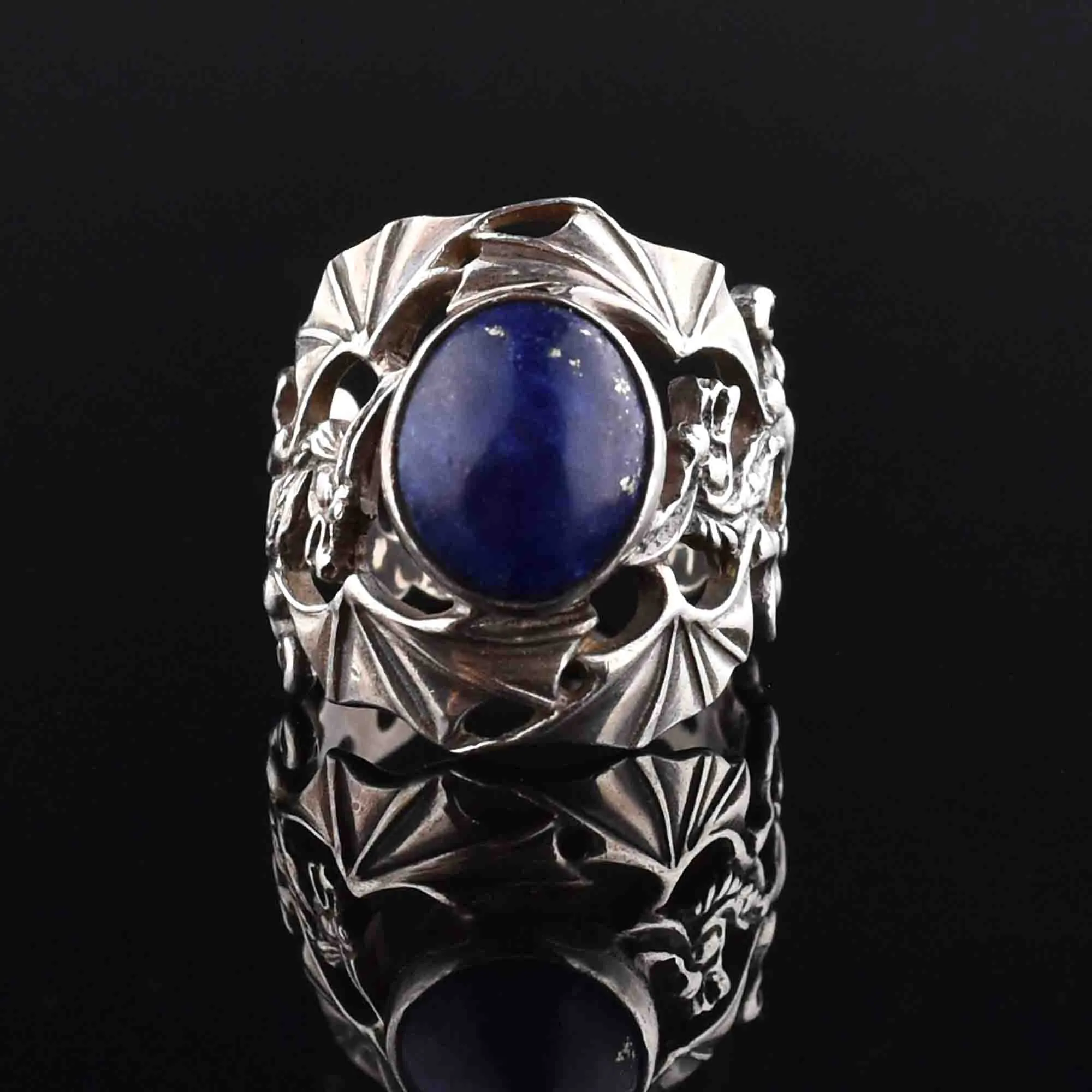 Lapis Lazuli Silver Dragon Statement Ring, Sz 8