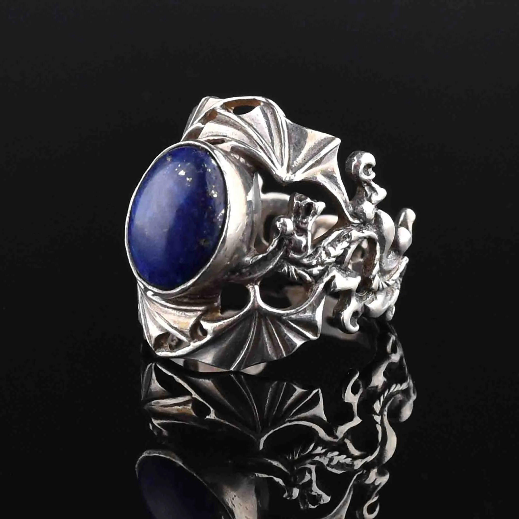 Lapis Lazuli Silver Dragon Statement Ring, Sz 8