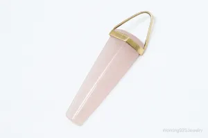 Large Vintage Rose Quartz Gold Wash Sterling Silver Necklace Pendant