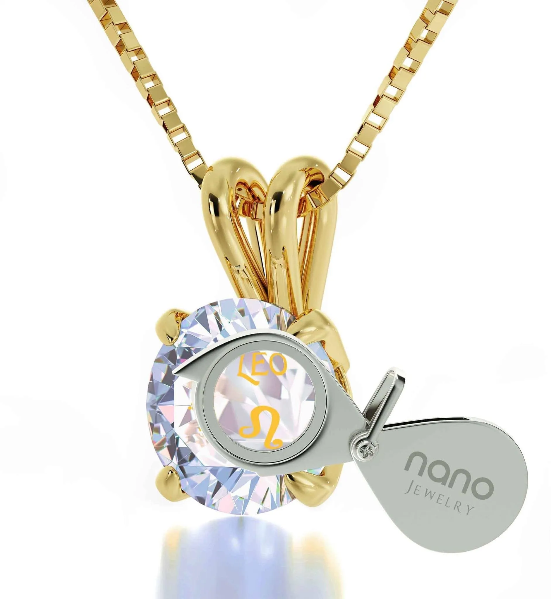 Leo Sign, 14k Gold Necklace, Swarovski