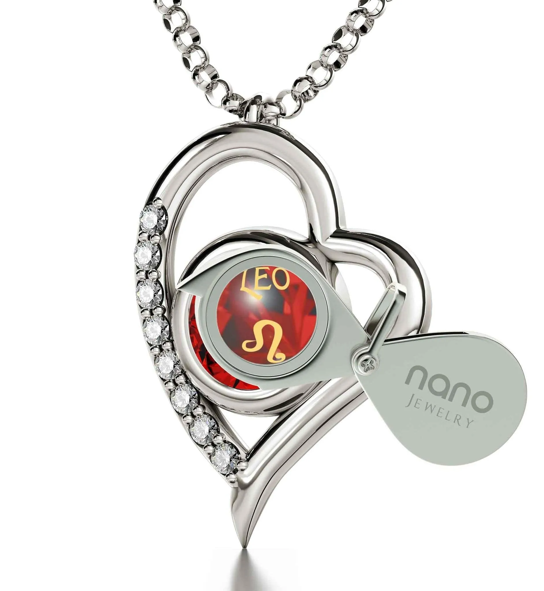 Leo Sign, 925 Sterling Silver Necklace, Swarovski