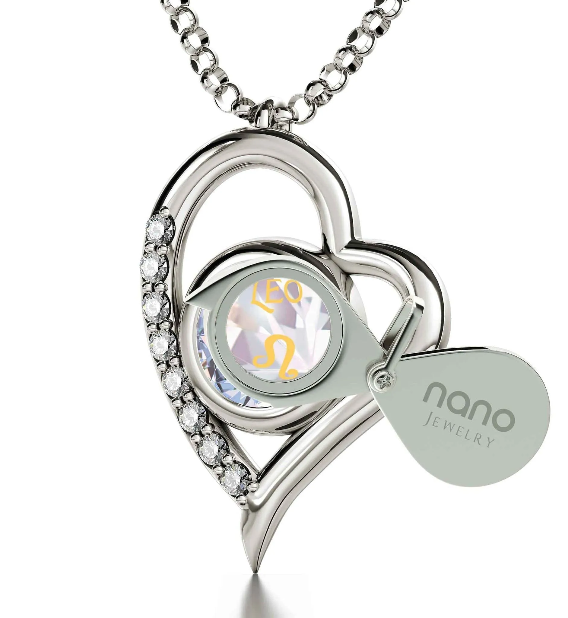 Leo Sign, 925 Sterling Silver Necklace, Swarovski