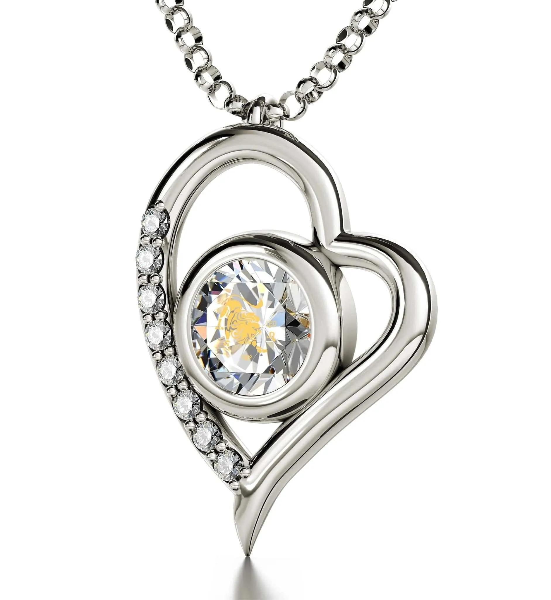 Leo Sign, 925 Sterling Silver Necklace, Swarovski