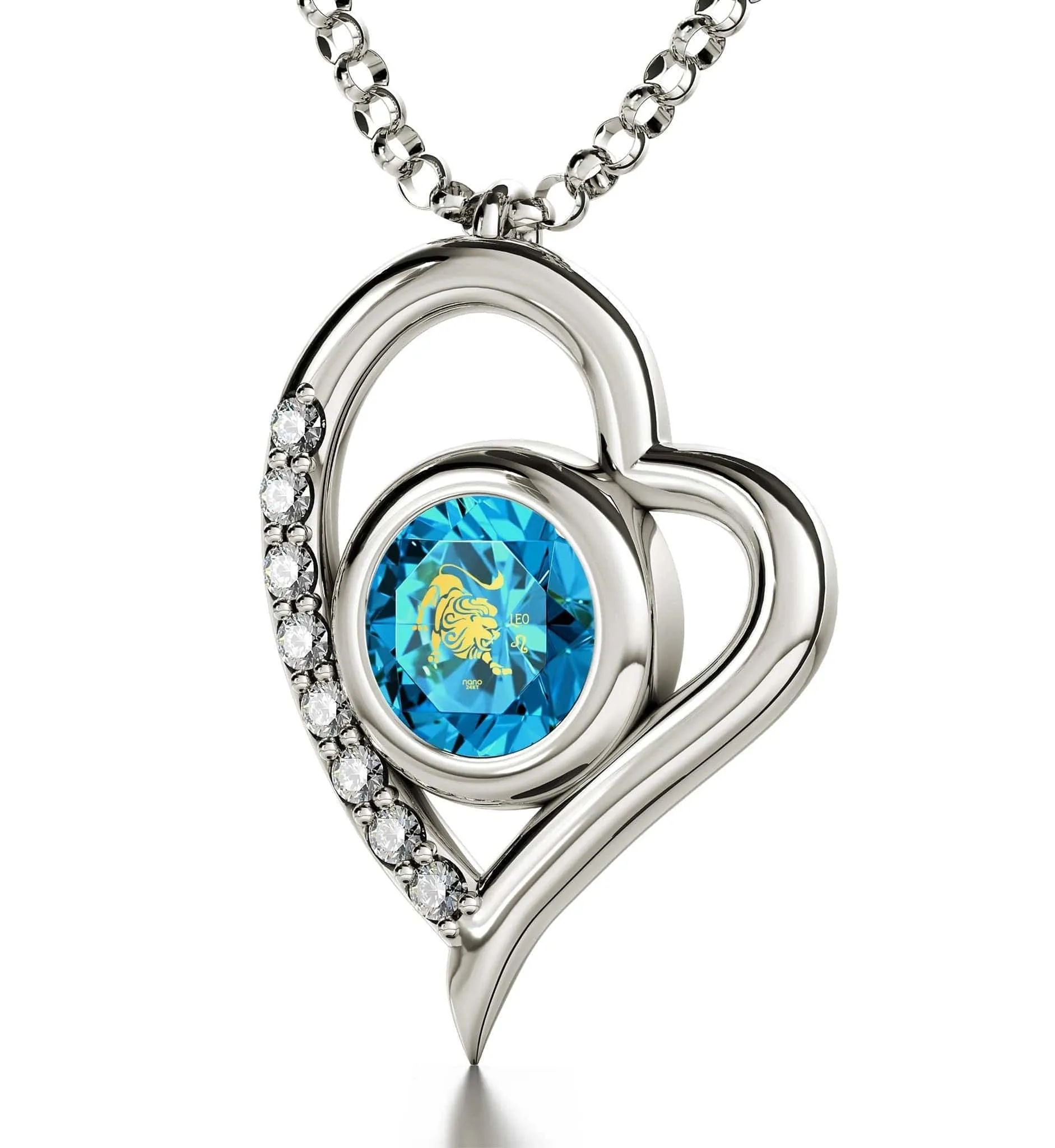 Leo Sign, 925 Sterling Silver Necklace, Swarovski