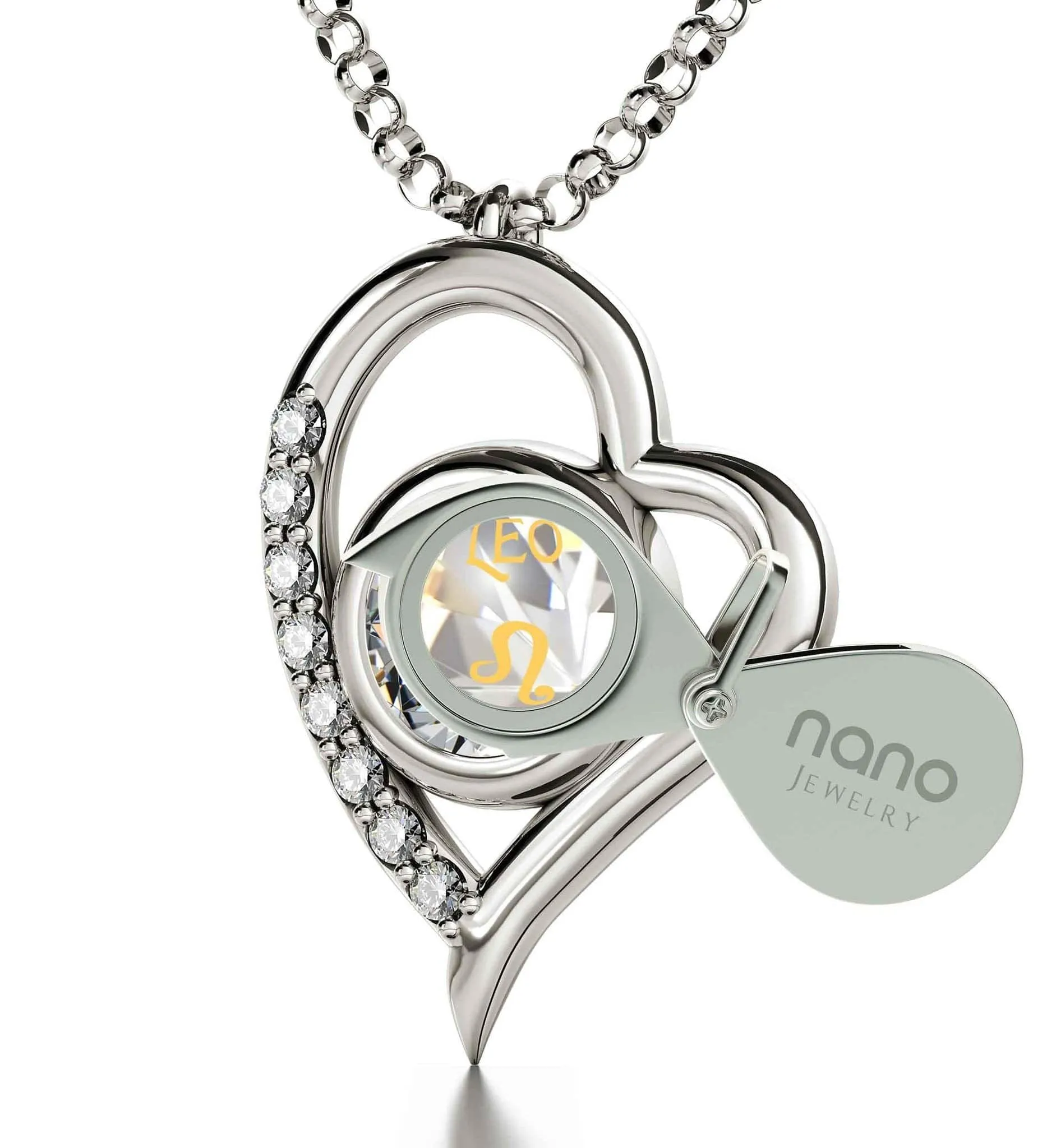 Leo Sign, 925 Sterling Silver Necklace, Swarovski