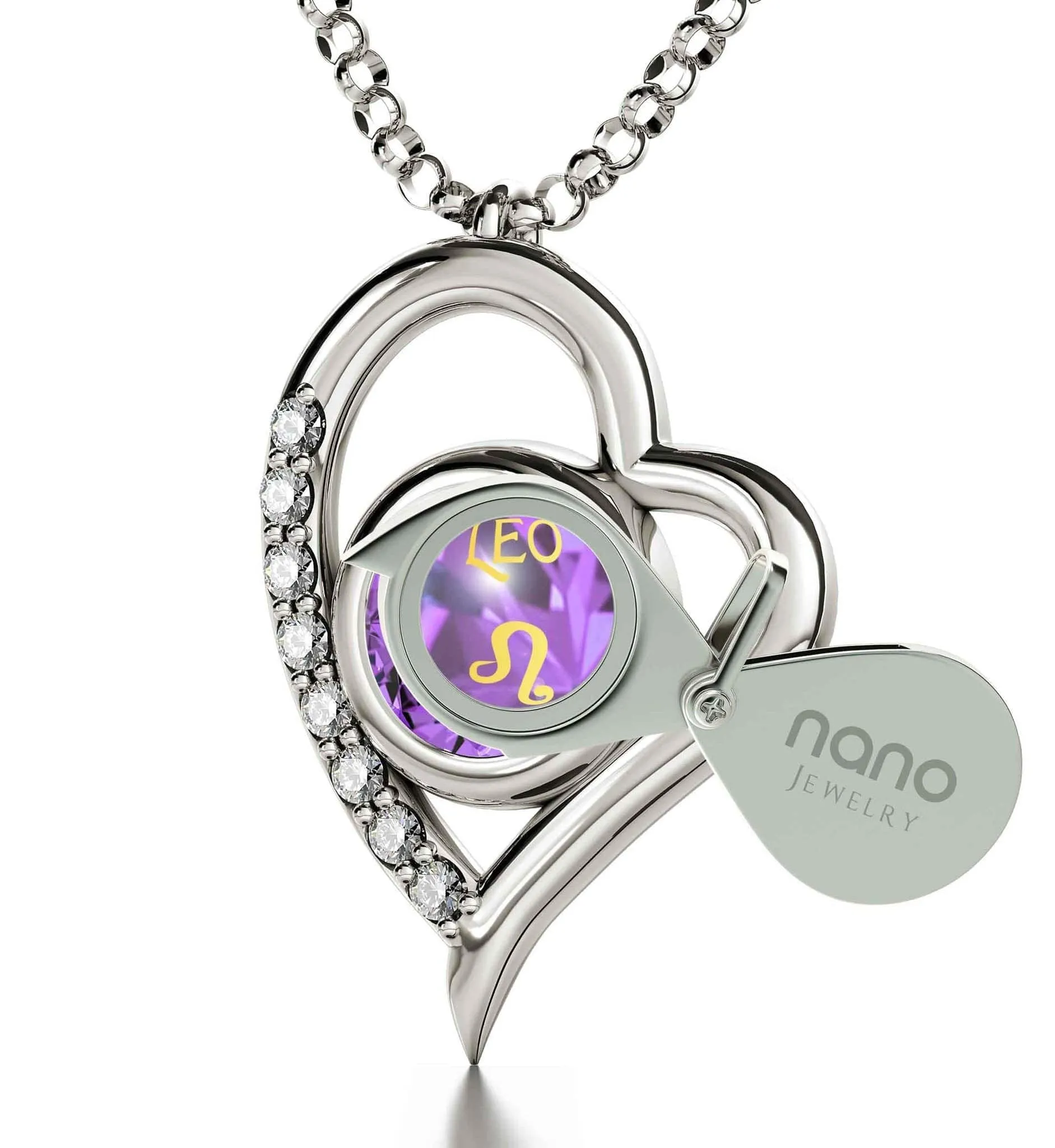 Leo Sign, 925 Sterling Silver Necklace, Swarovski