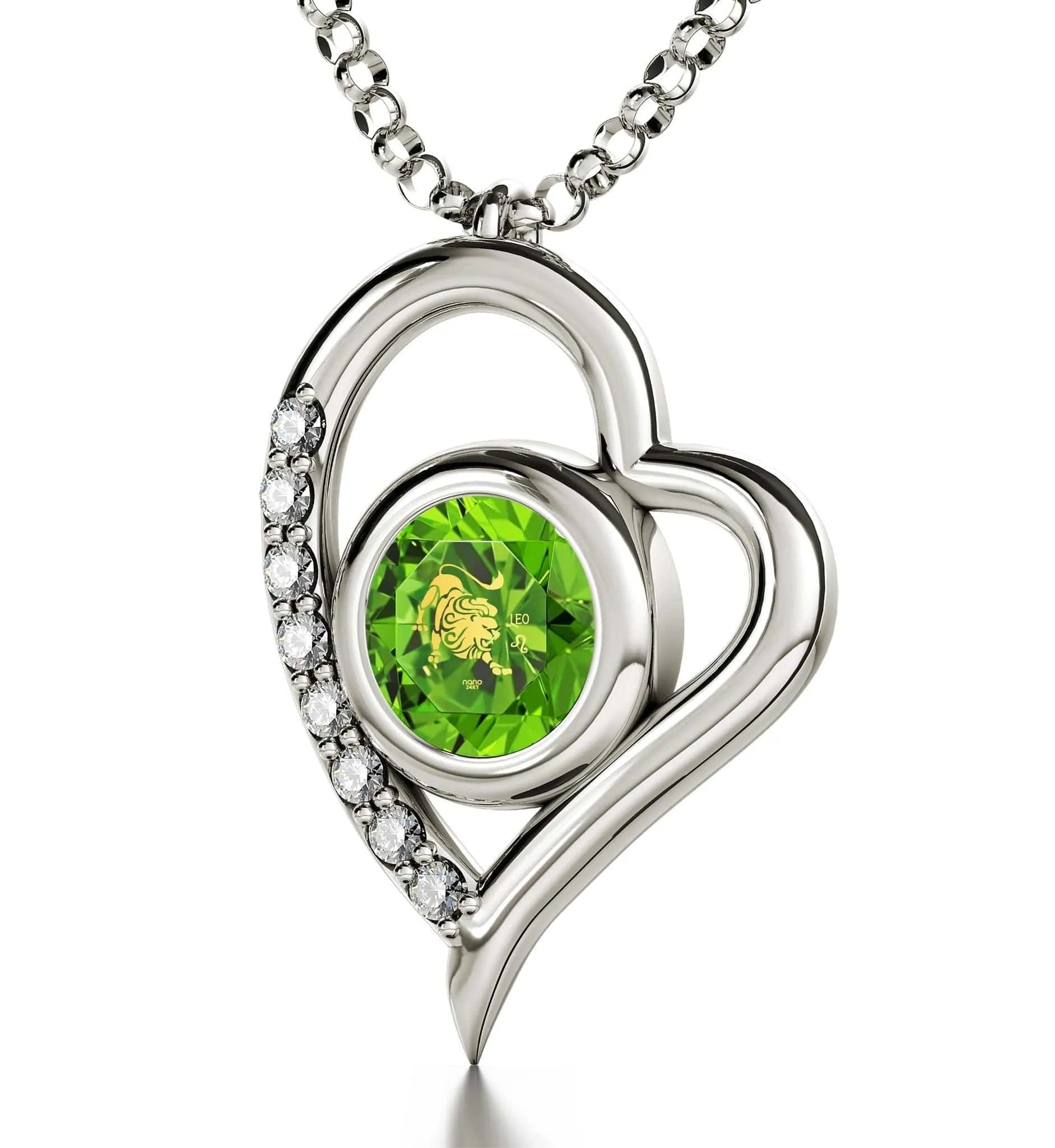 Leo Sign, 925 Sterling Silver Necklace, Swarovski