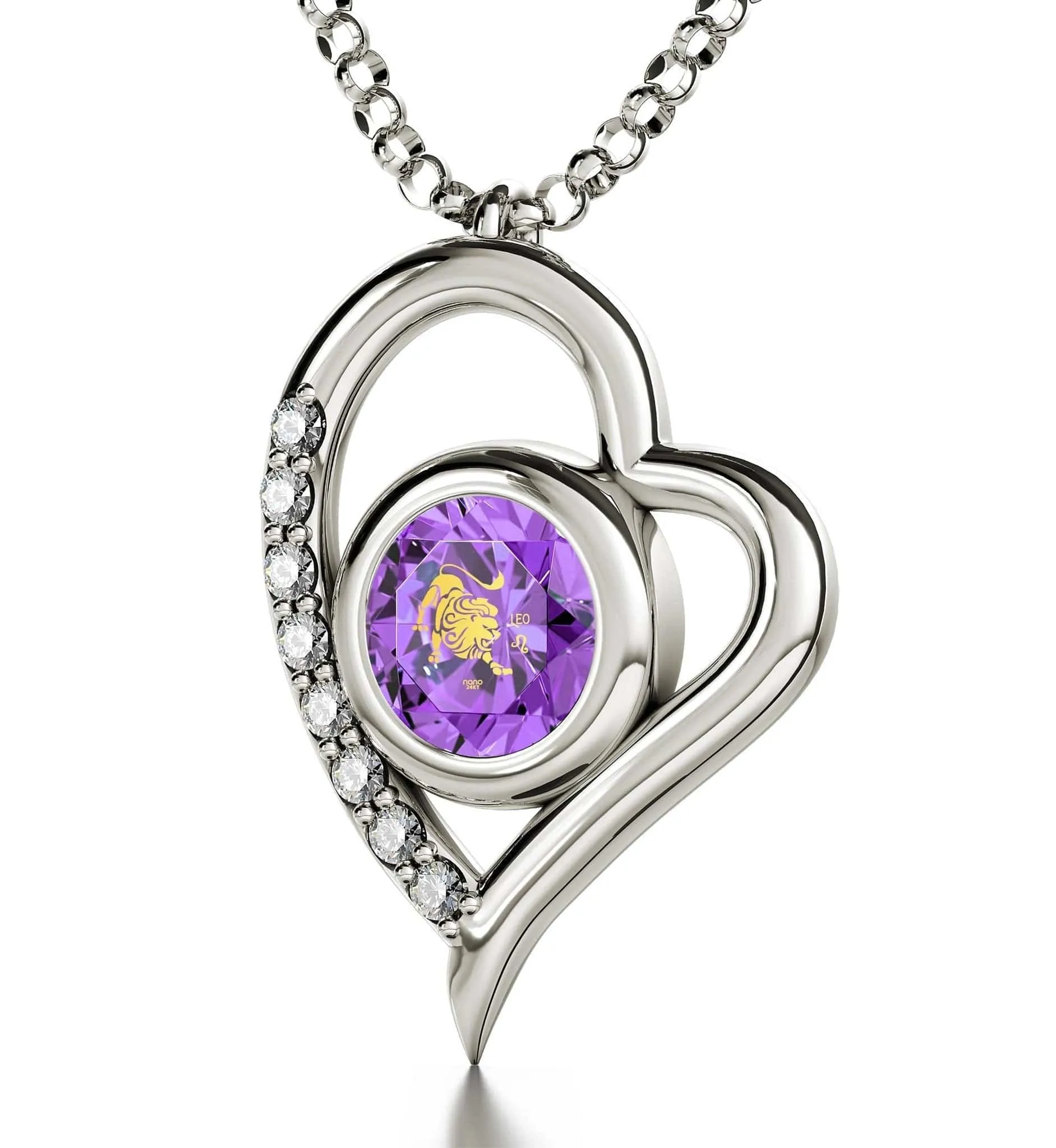 Leo Sign, 925 Sterling Silver Necklace, Swarovski