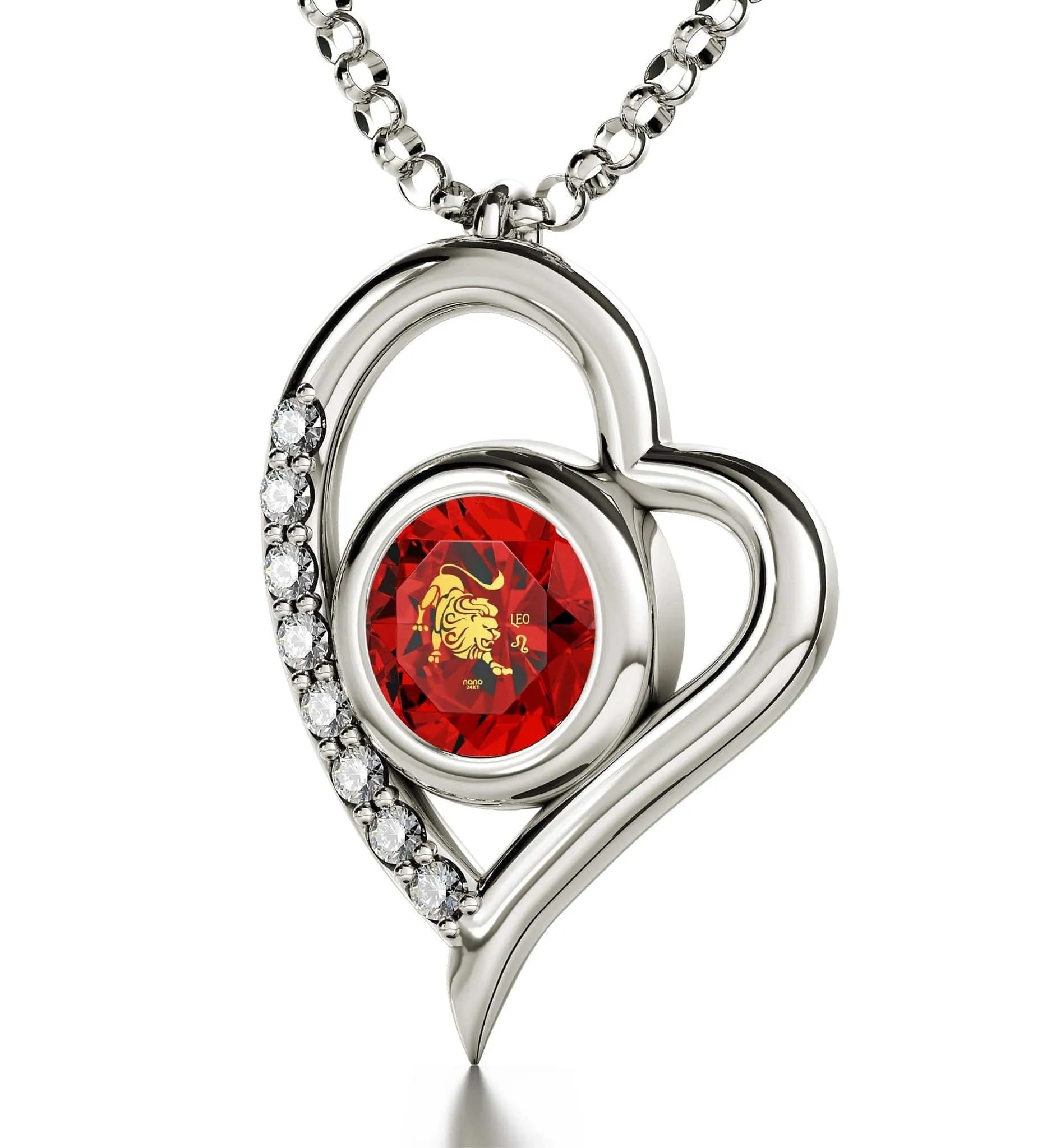 Leo Sign, 925 Sterling Silver Necklace, Swarovski