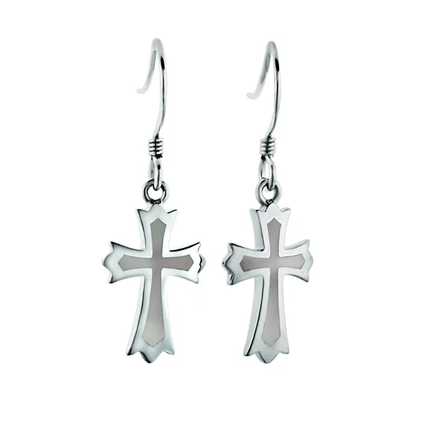 Life@Sea Genuine Sterling Silver Cross Dangle Earrings with Synthetic Opal/Abalone/Mother of Pearl Inlay