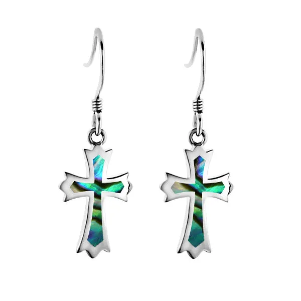 Life@Sea Genuine Sterling Silver Cross Dangle Earrings with Synthetic Opal/Abalone/Mother of Pearl Inlay