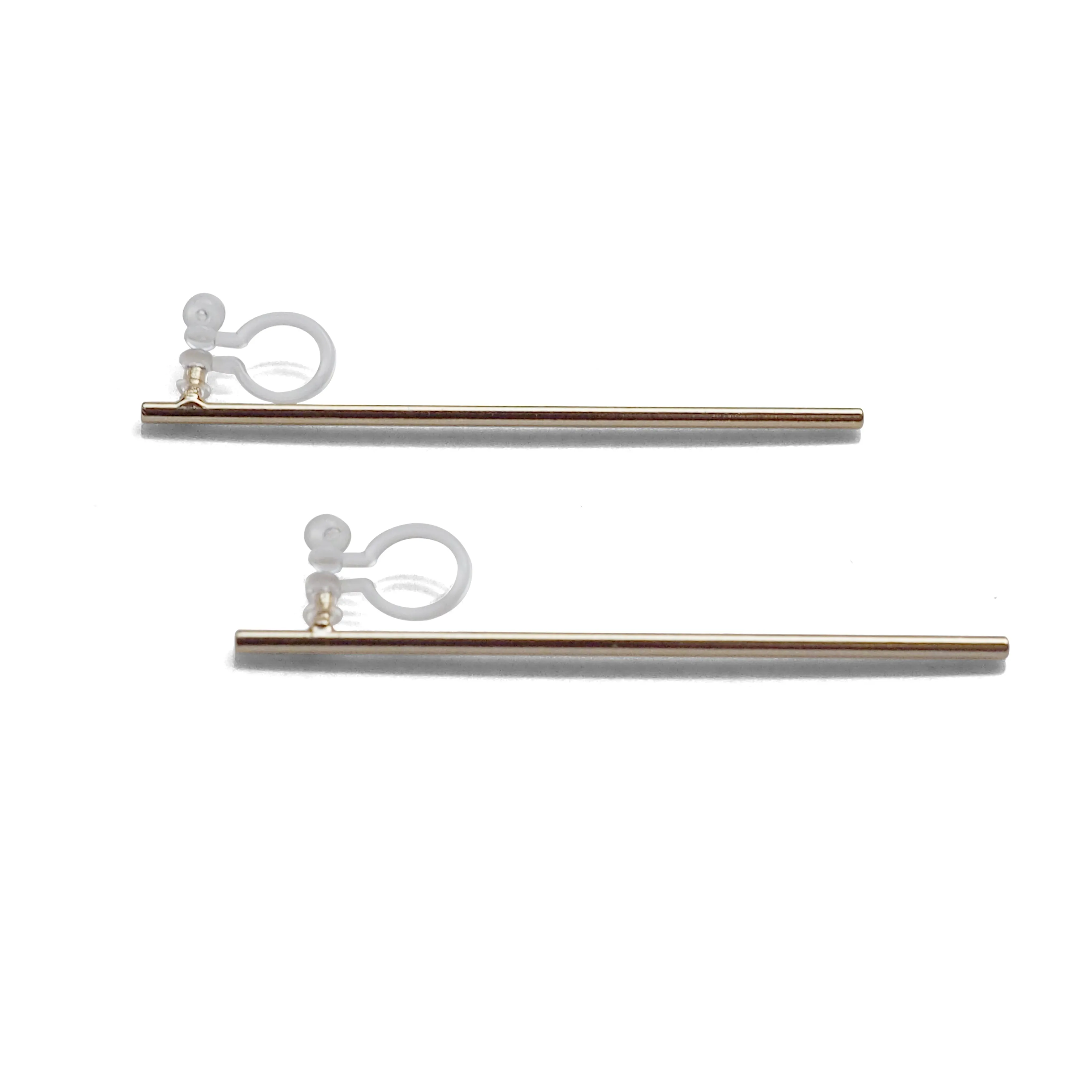 Long invisible clip on stud earrings ( Gold tone )