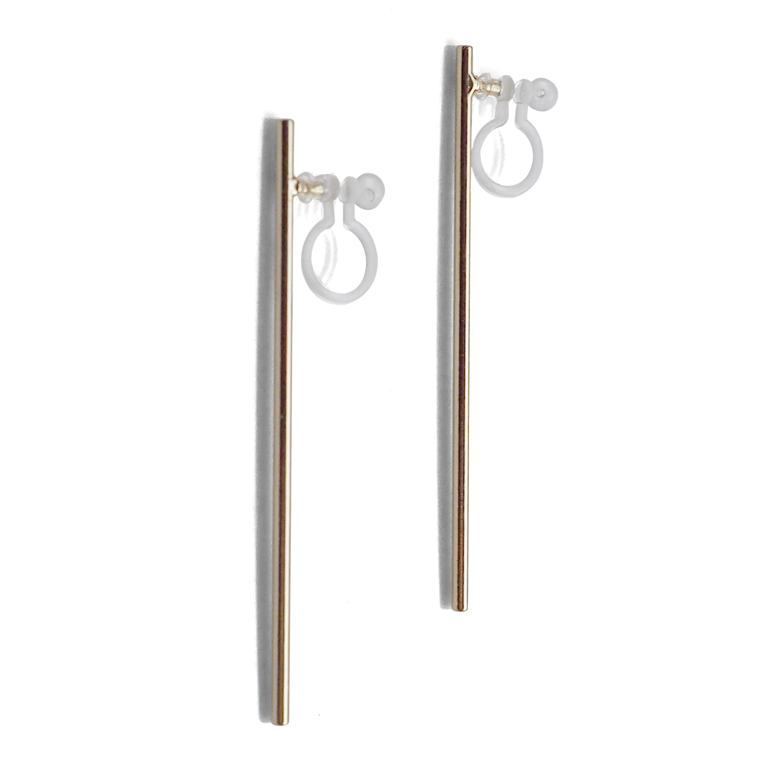 Long invisible clip on stud earrings ( Gold tone )