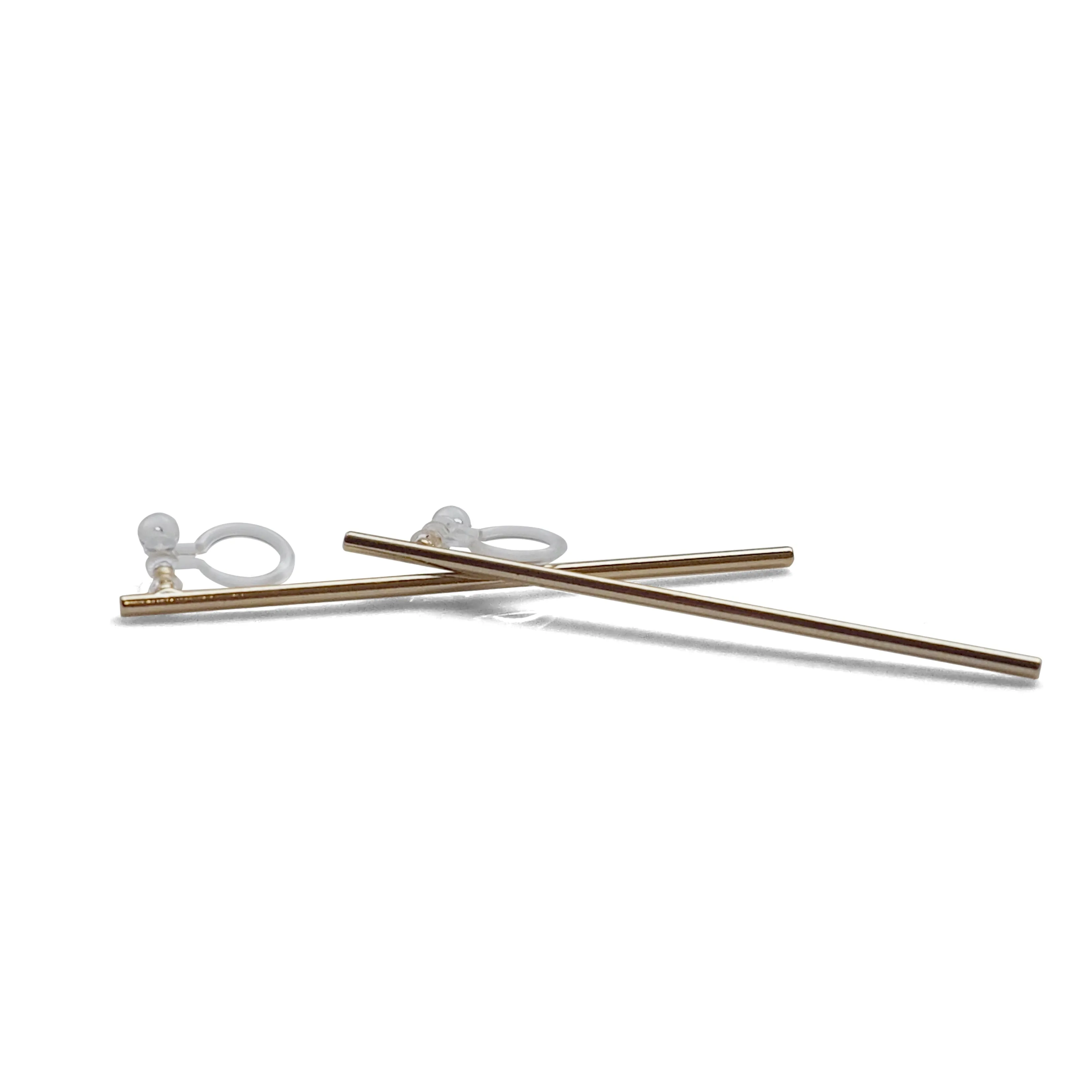 Long invisible clip on stud earrings ( Gold tone )