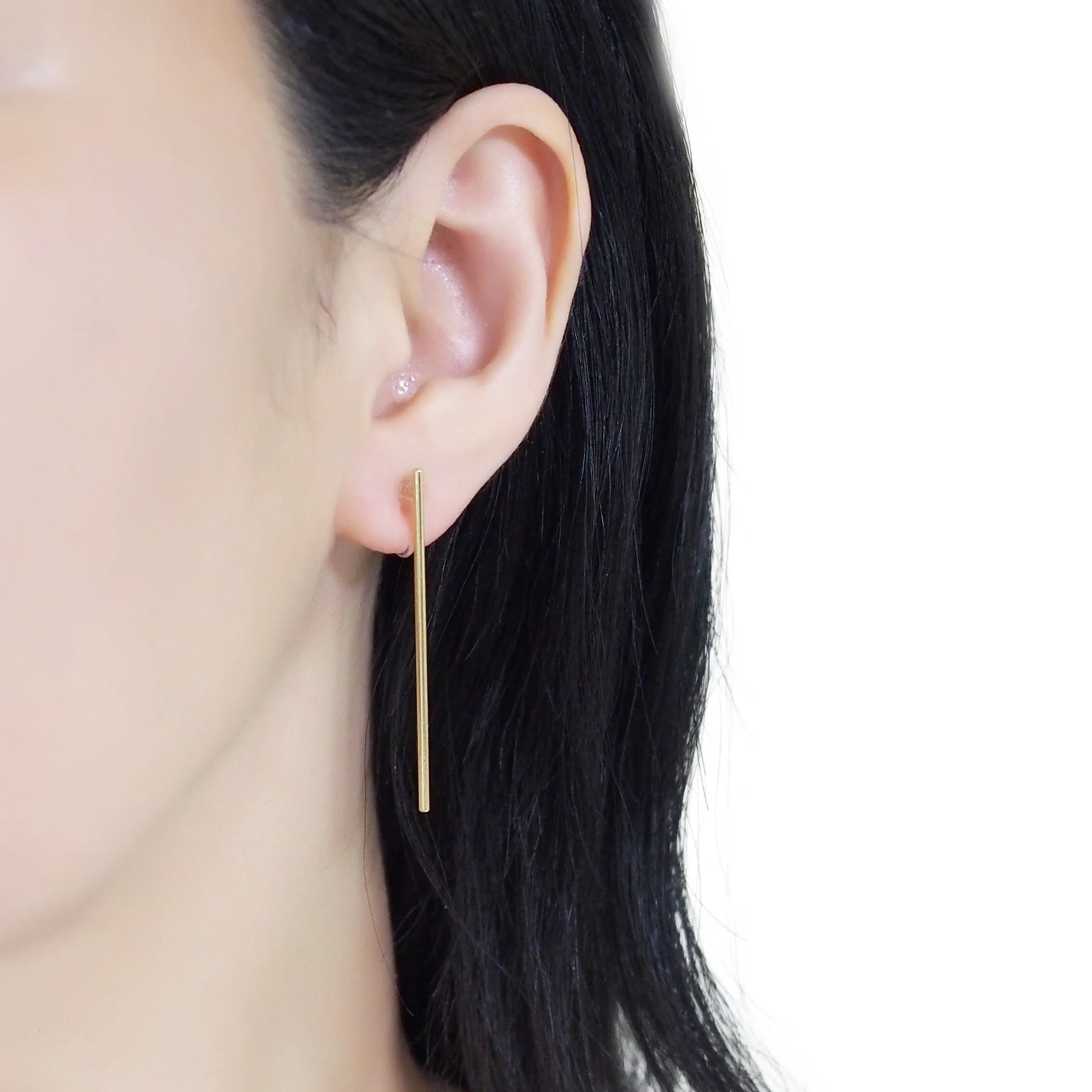 Long invisible clip on stud earrings ( Gold tone )