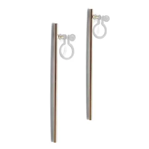 Long invisible clip on stud earrings ( Gold tone )