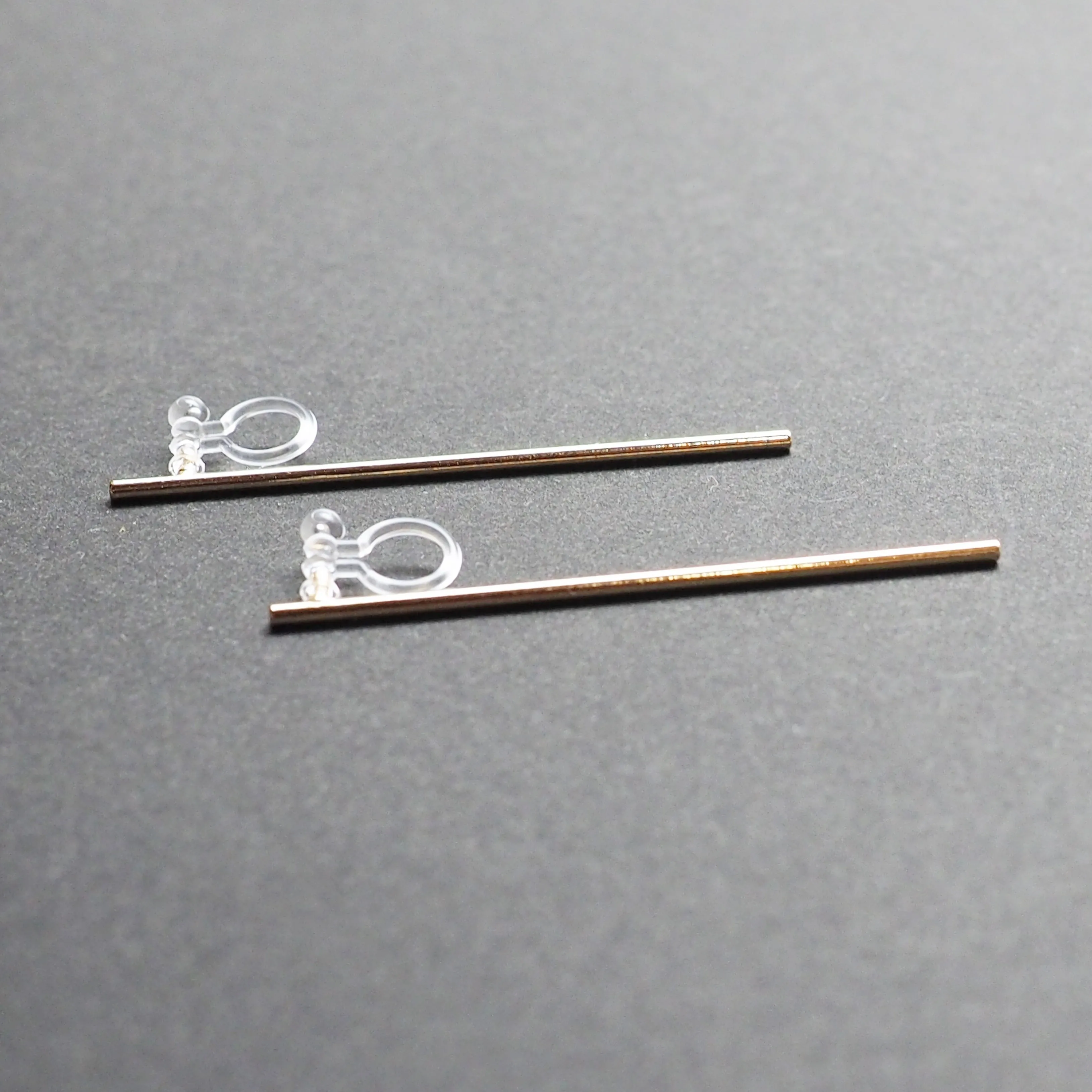 Long invisible clip on stud earrings ( Gold tone )