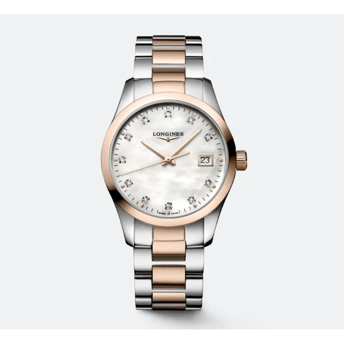 Longines Conquest SS & Rose PVD Classic MOP Diamond 34mm