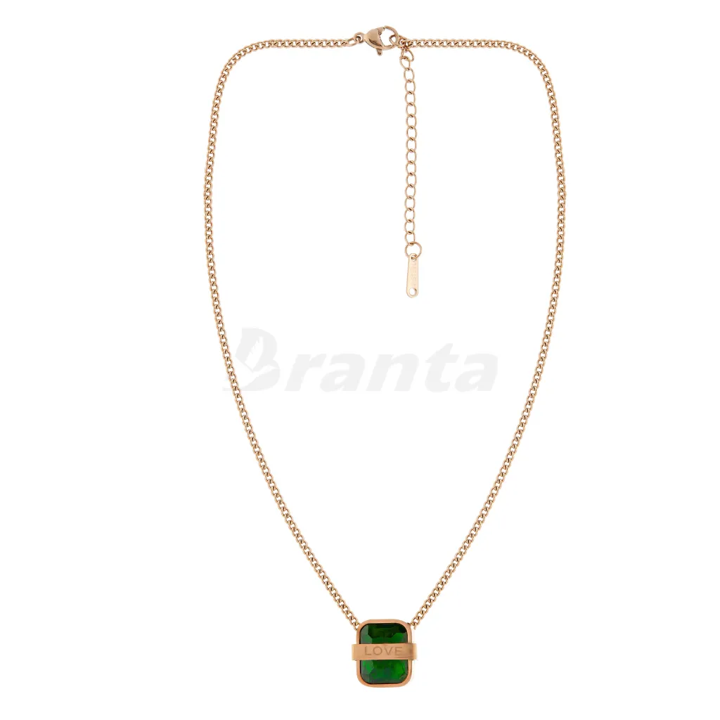 Love Green Emerald Pendant Rose Gold  Necklace For Girls