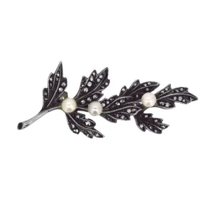 Marcasite & Pearl Leaf Brooch