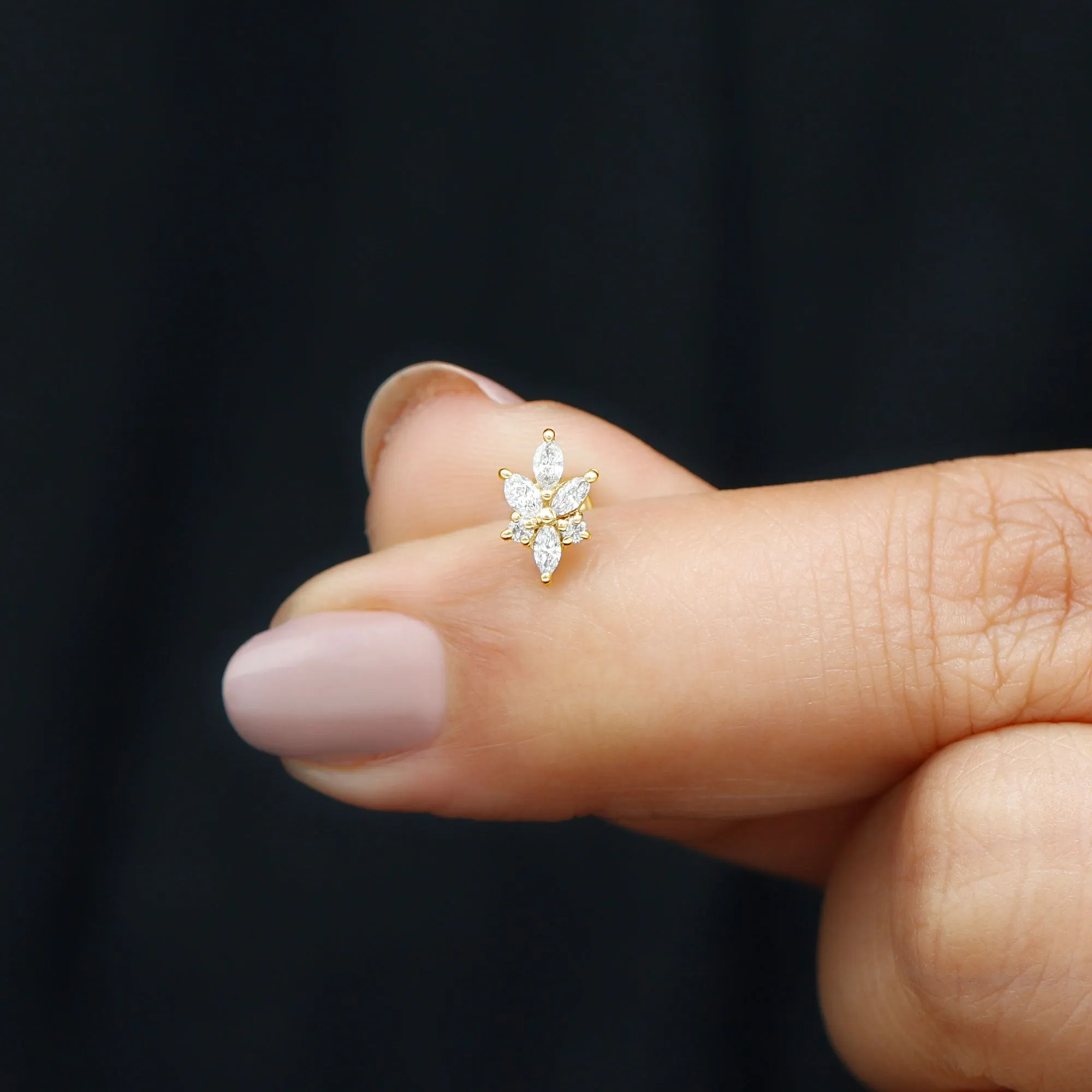 Marquise and Round Moissanite Cluster Floral Earring