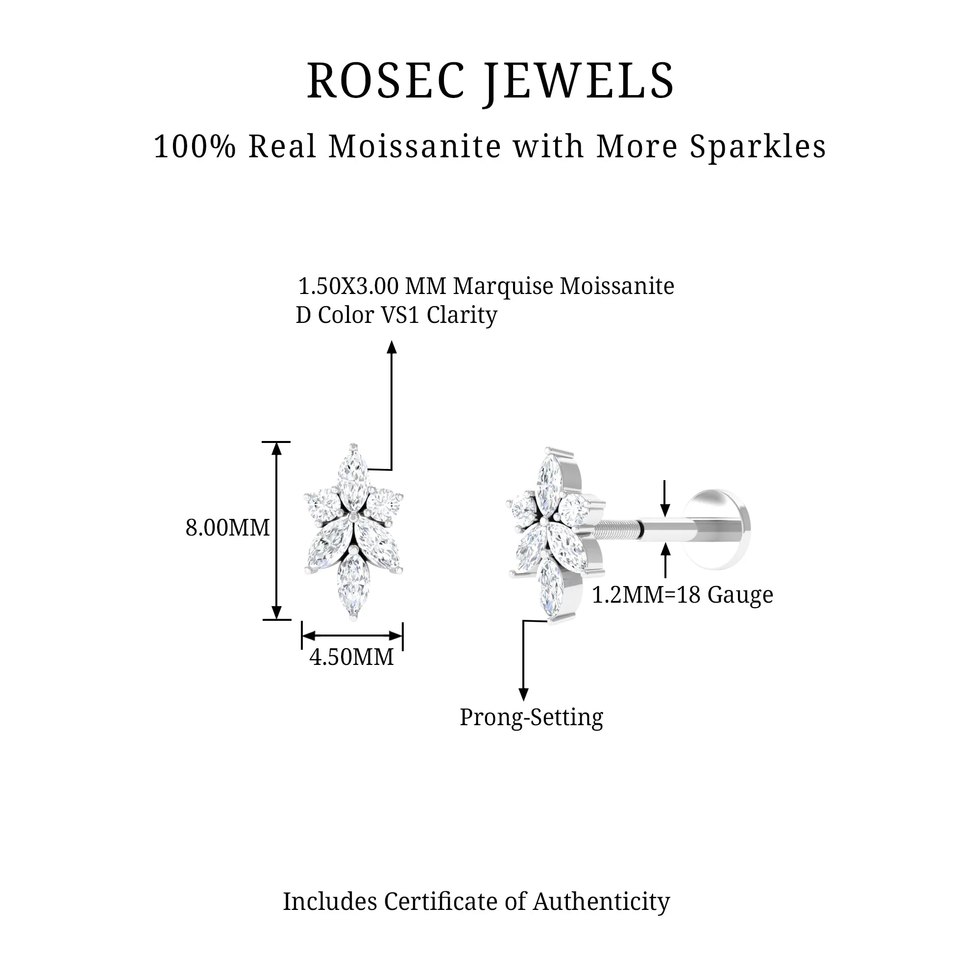 Marquise and Round Moissanite Cluster Floral Earring