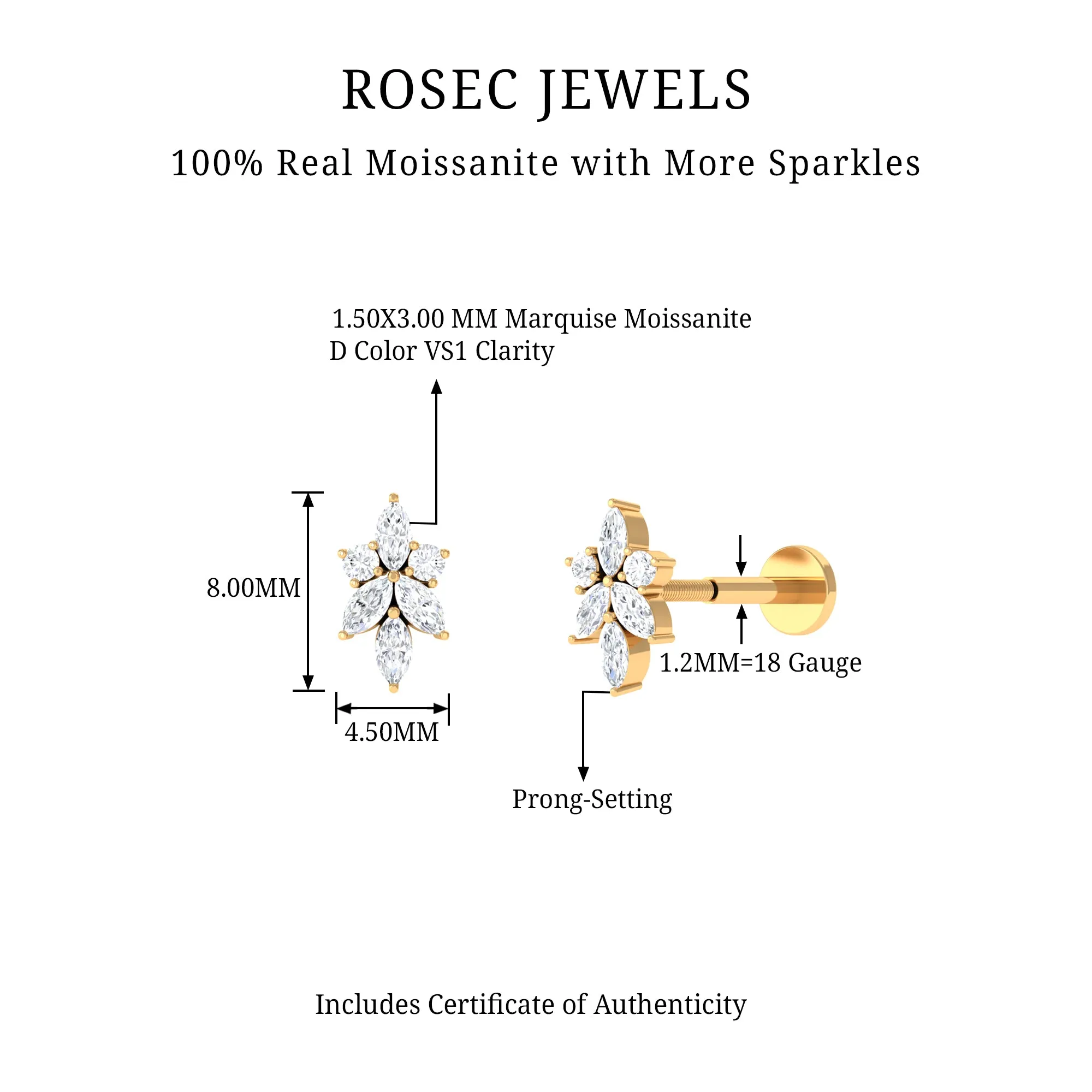 Marquise and Round Moissanite Cluster Floral Earring