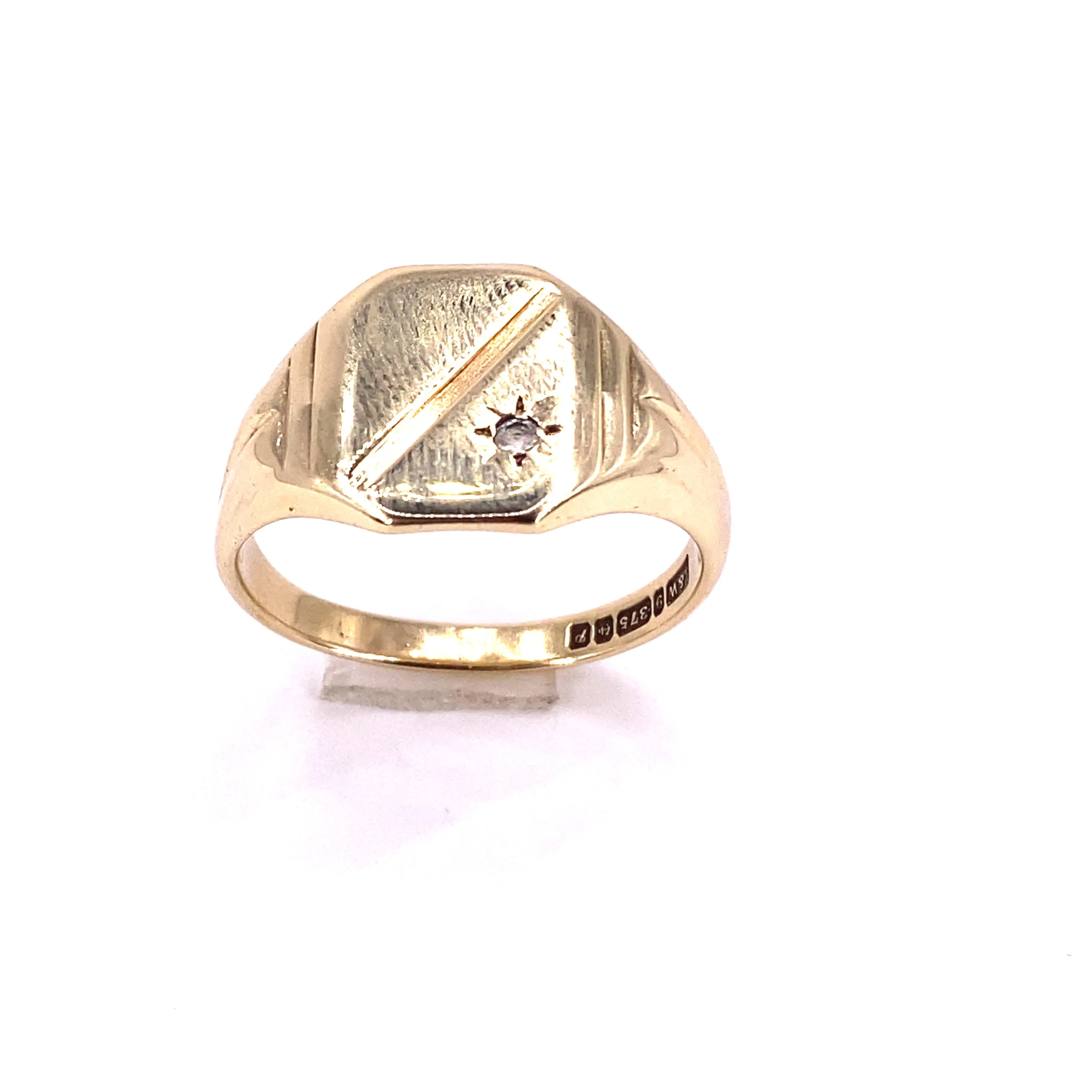 Men’s 9ct Yellow Gold Signet Ring -CZ 8.3G