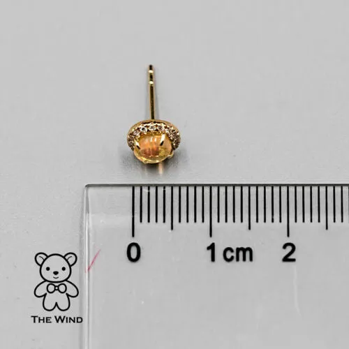 Mexican Fire Opal Halo Diamond Stud Earrings 18K Yellow Gold