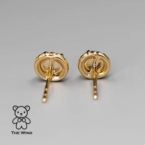 Mexican Fire Opal Halo Diamond Stud Earrings 18K Yellow Gold