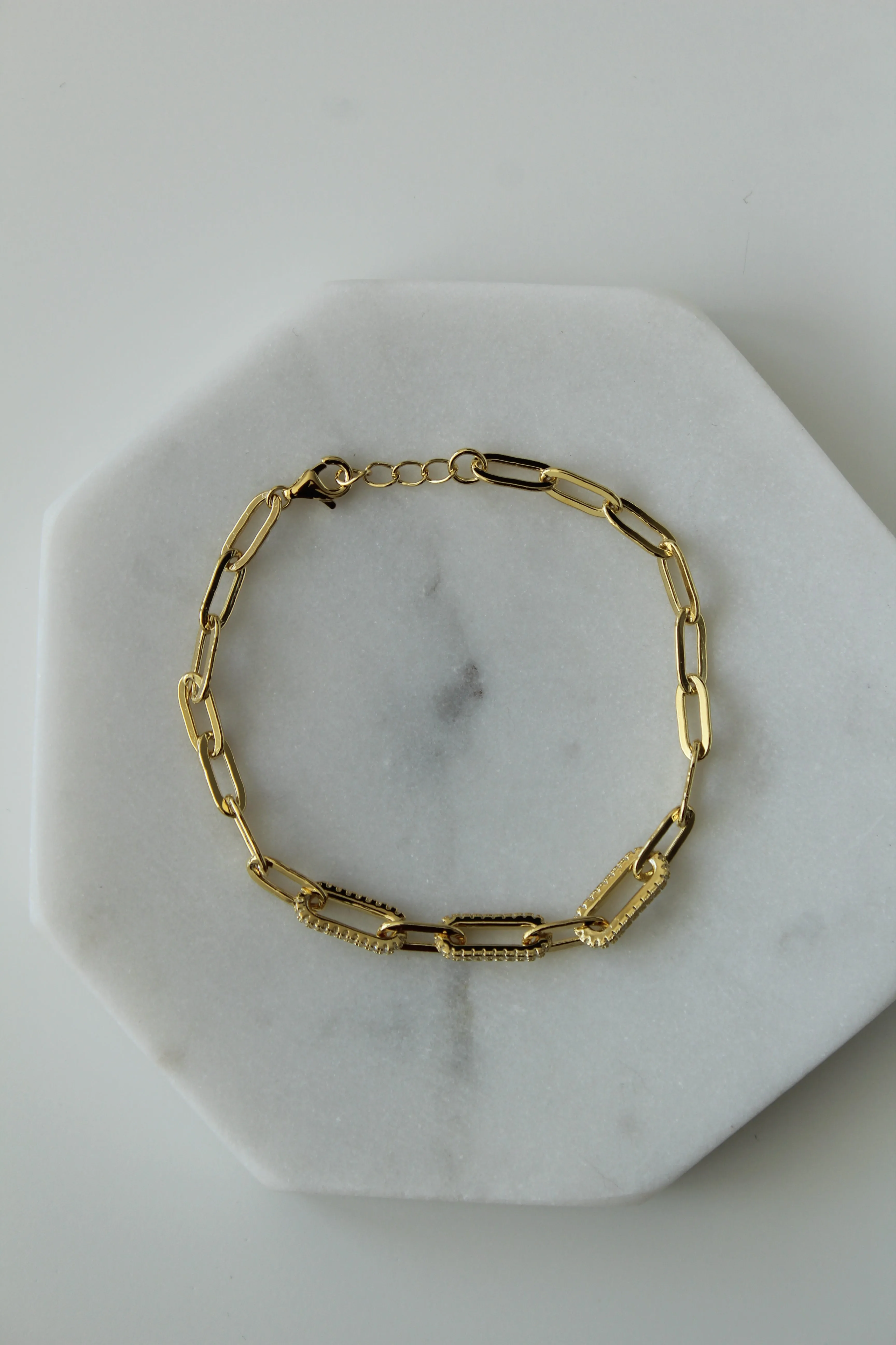 Micropave Oval Paperclip Bracelet