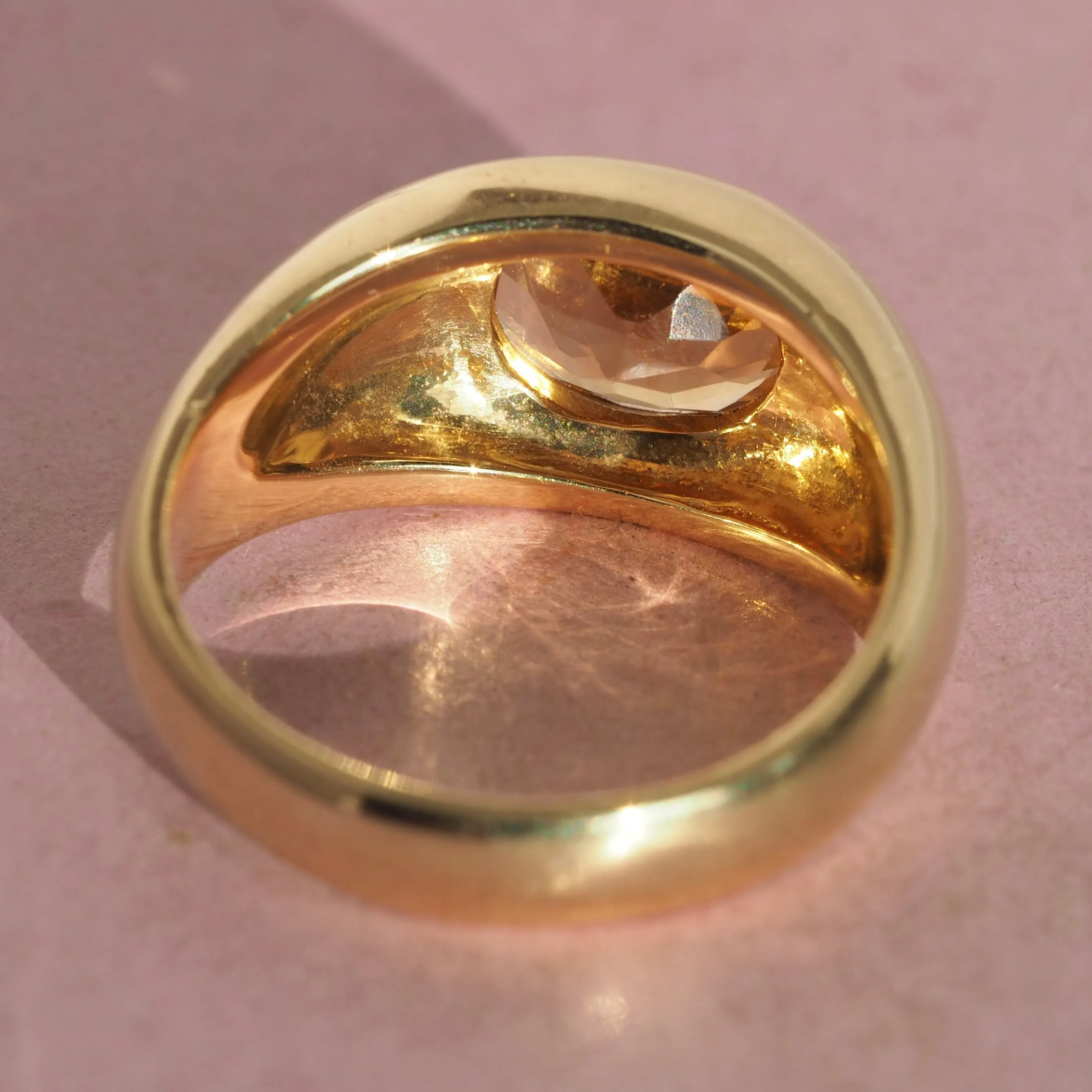 Mid-Century Modern 18k Gold Citrine Dome Signet Ring