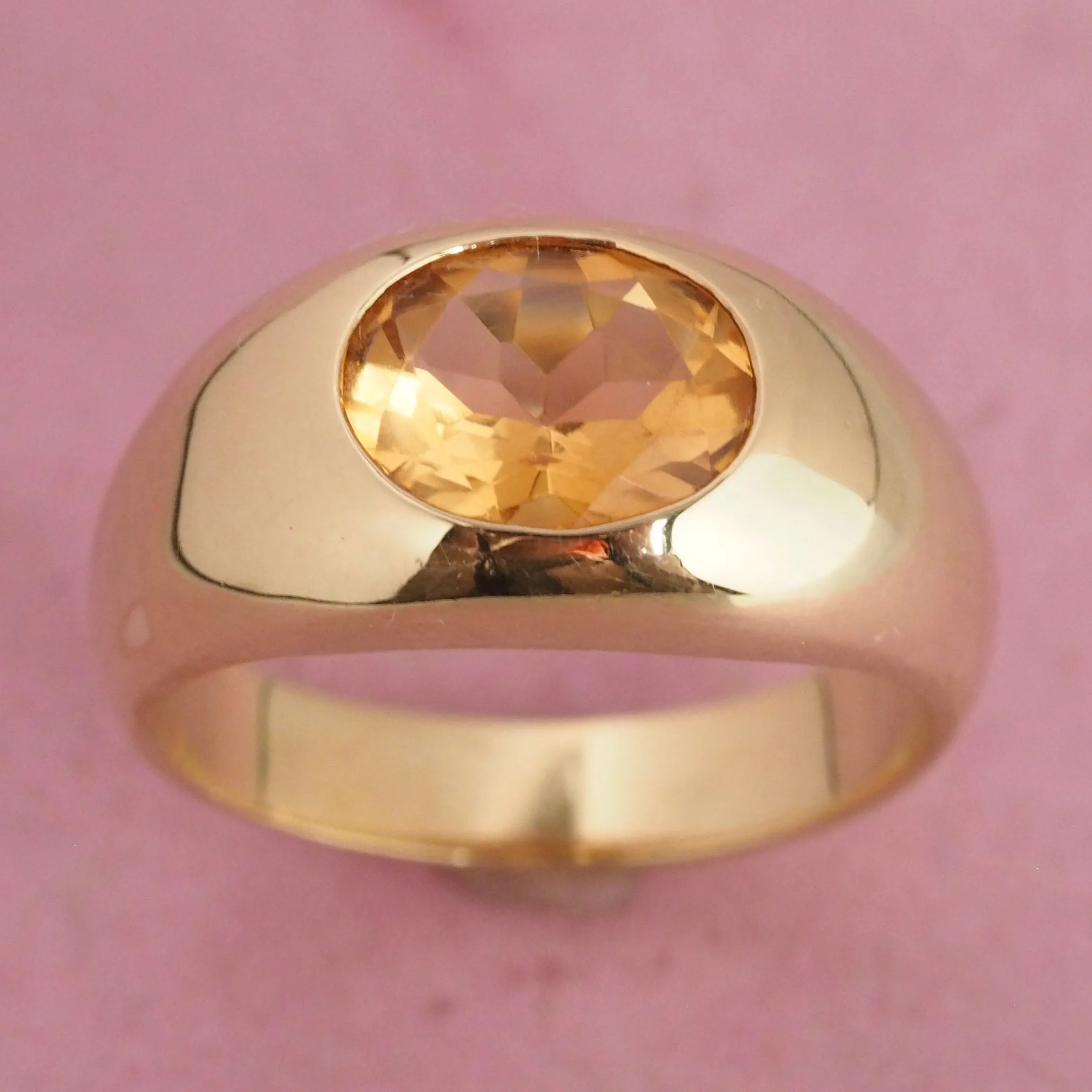 Mid-Century Modern 18k Gold Citrine Dome Signet Ring
