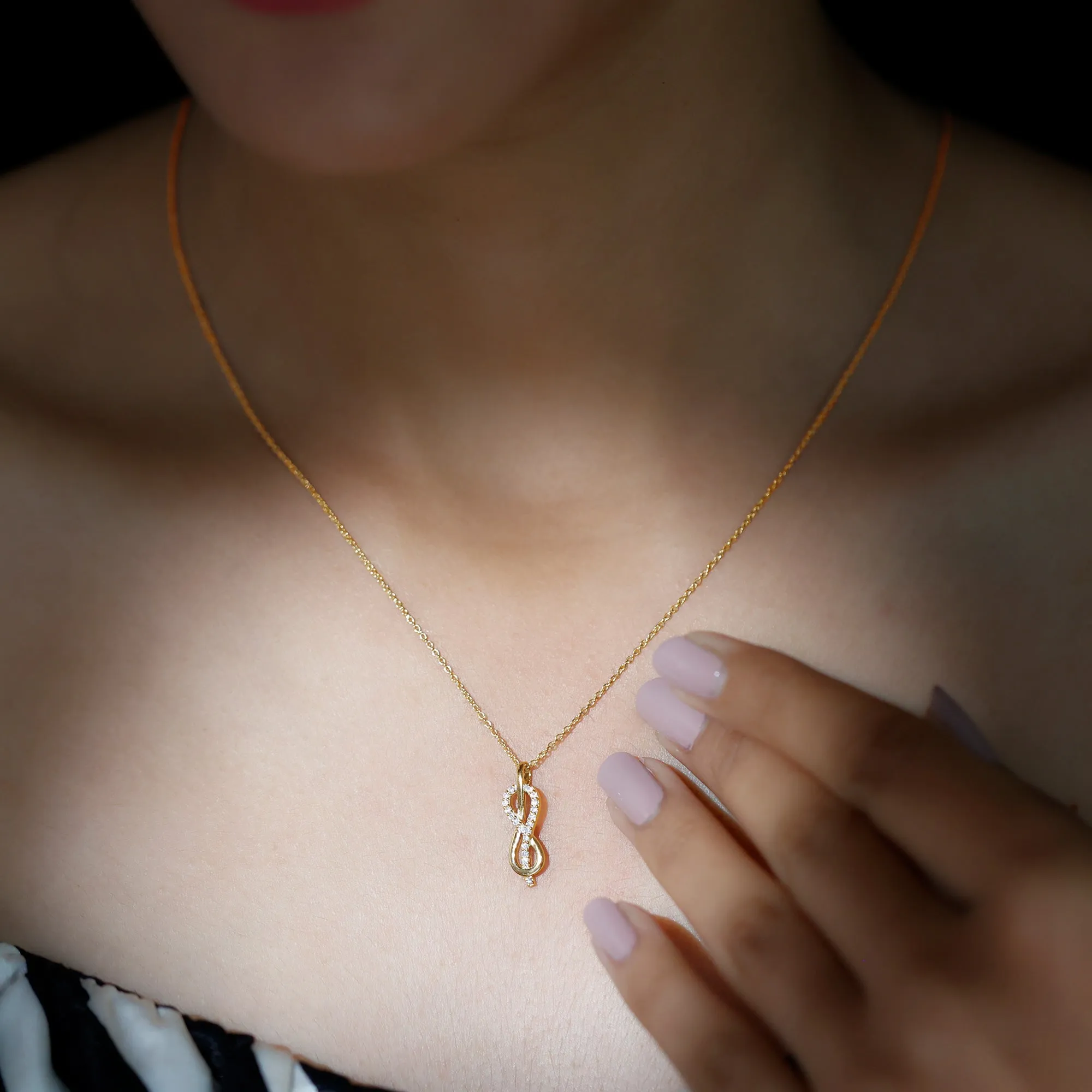 Minimal Moissanite Infinity Knot Style Pendant Necklace