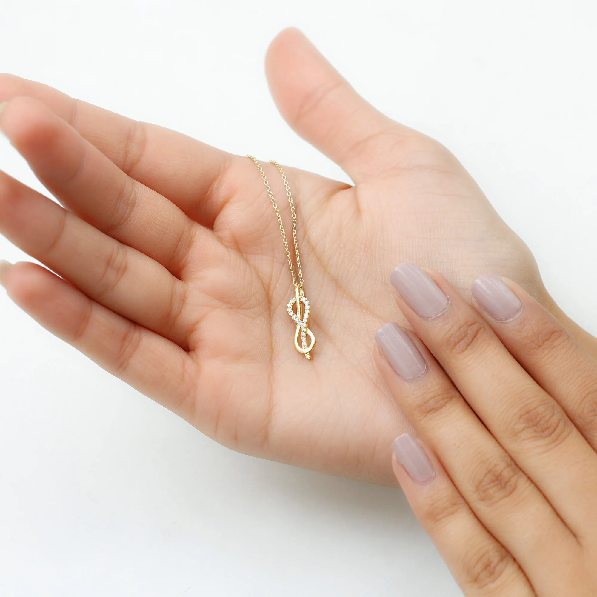 Minimal Moissanite Infinity Knot Style Pendant Necklace