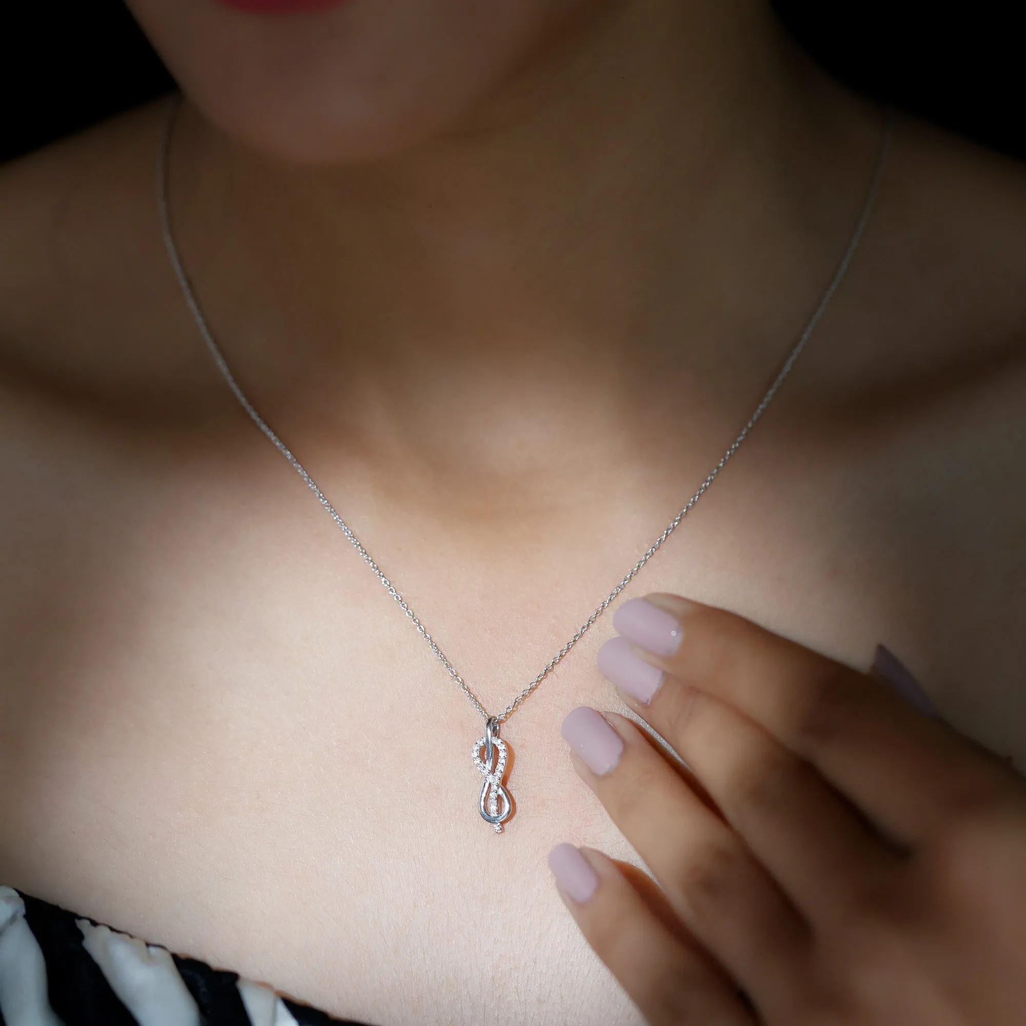 Minimal Moissanite Infinity Knot Style Pendant Necklace