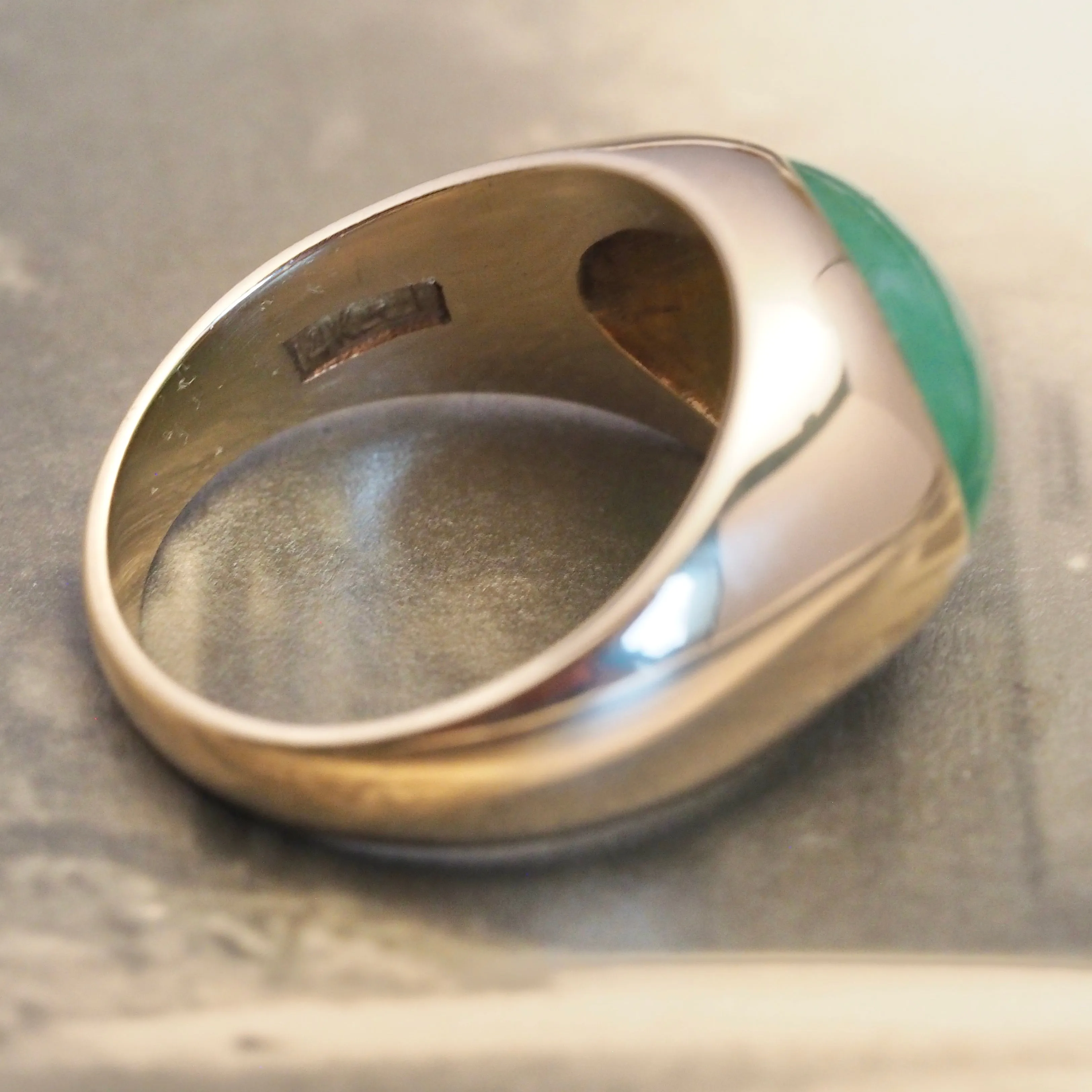 Modernist 14k Gold Jadeite Dome Ring