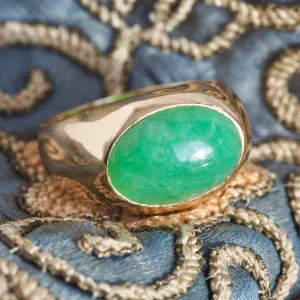 Modernist 14k Gold Jadeite Dome Ring