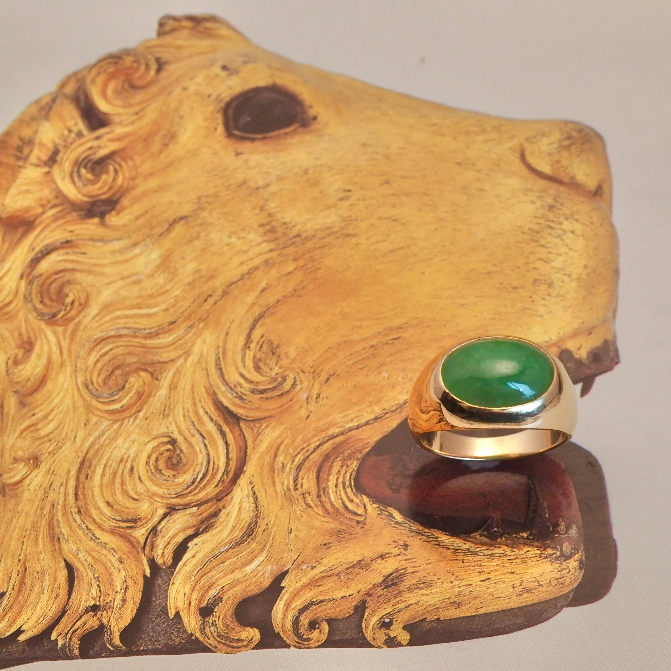 Modernist 14k Gold Jadeite Dome Ring