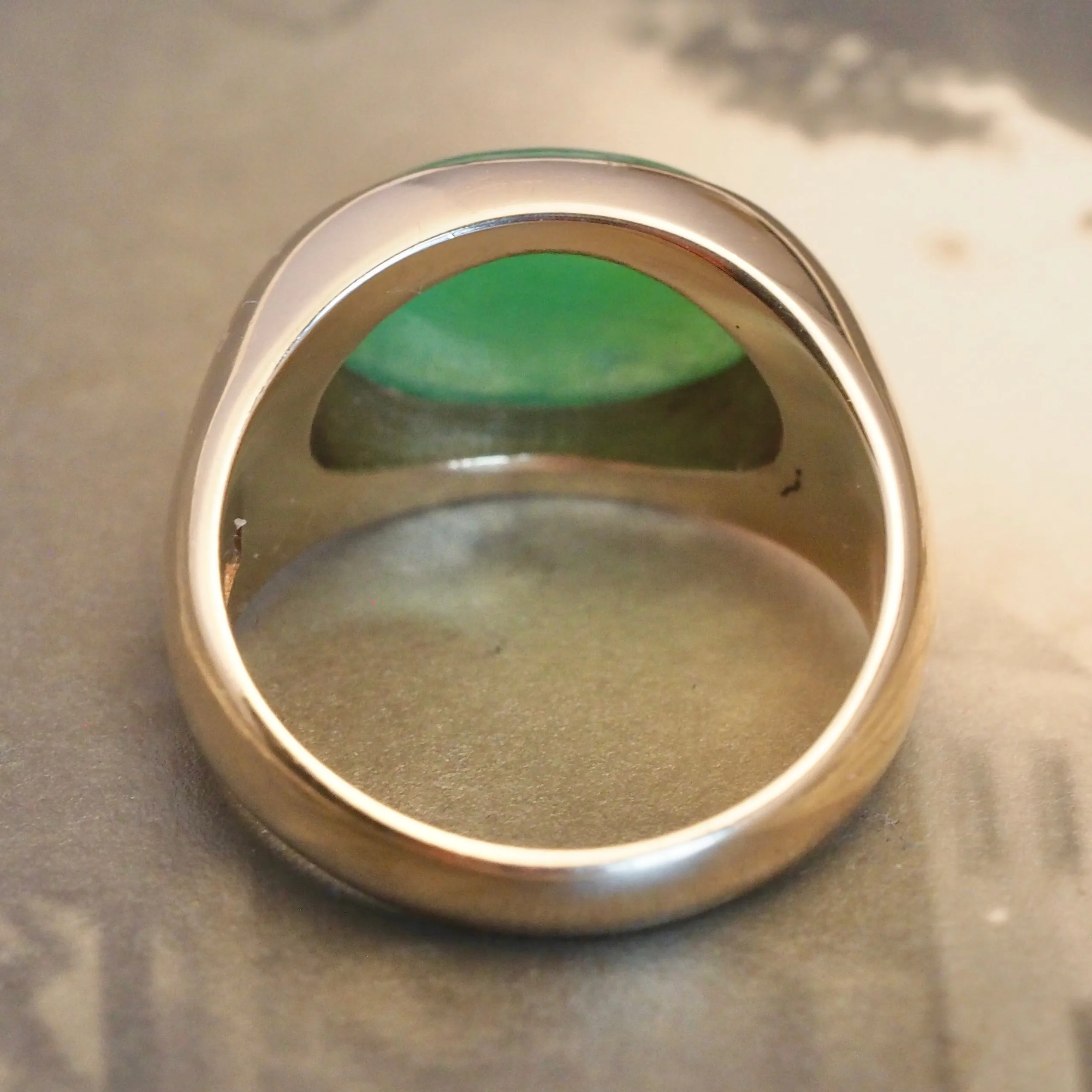 Modernist 14k Gold Jadeite Dome Ring