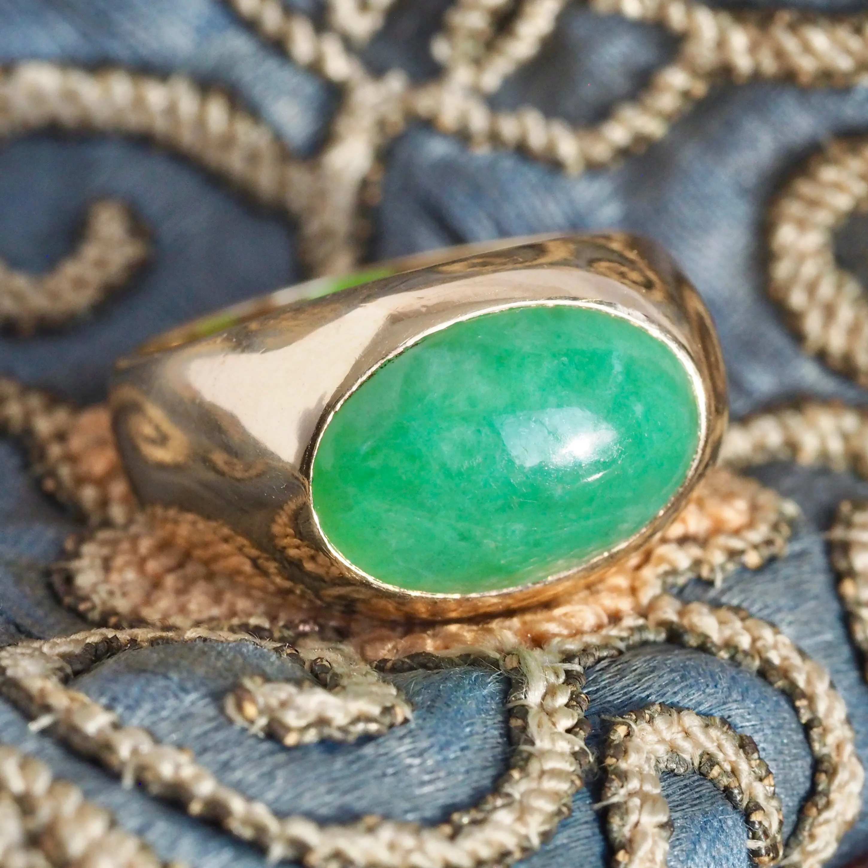 Modernist 14k Gold Jadeite Dome Ring
