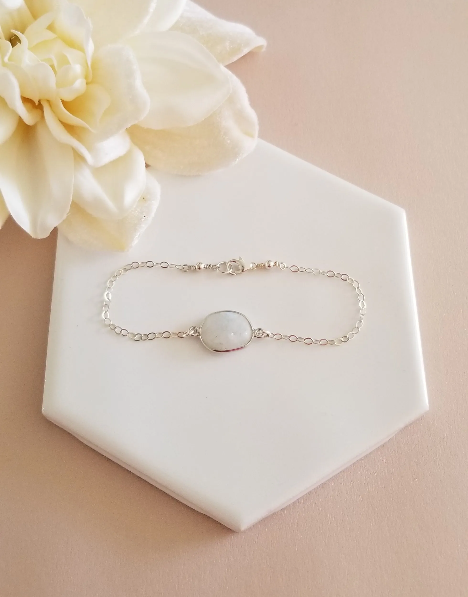 Moonstone Bracelet, Bridesmaid Gift, Dainty Silver or Gold Bracelet