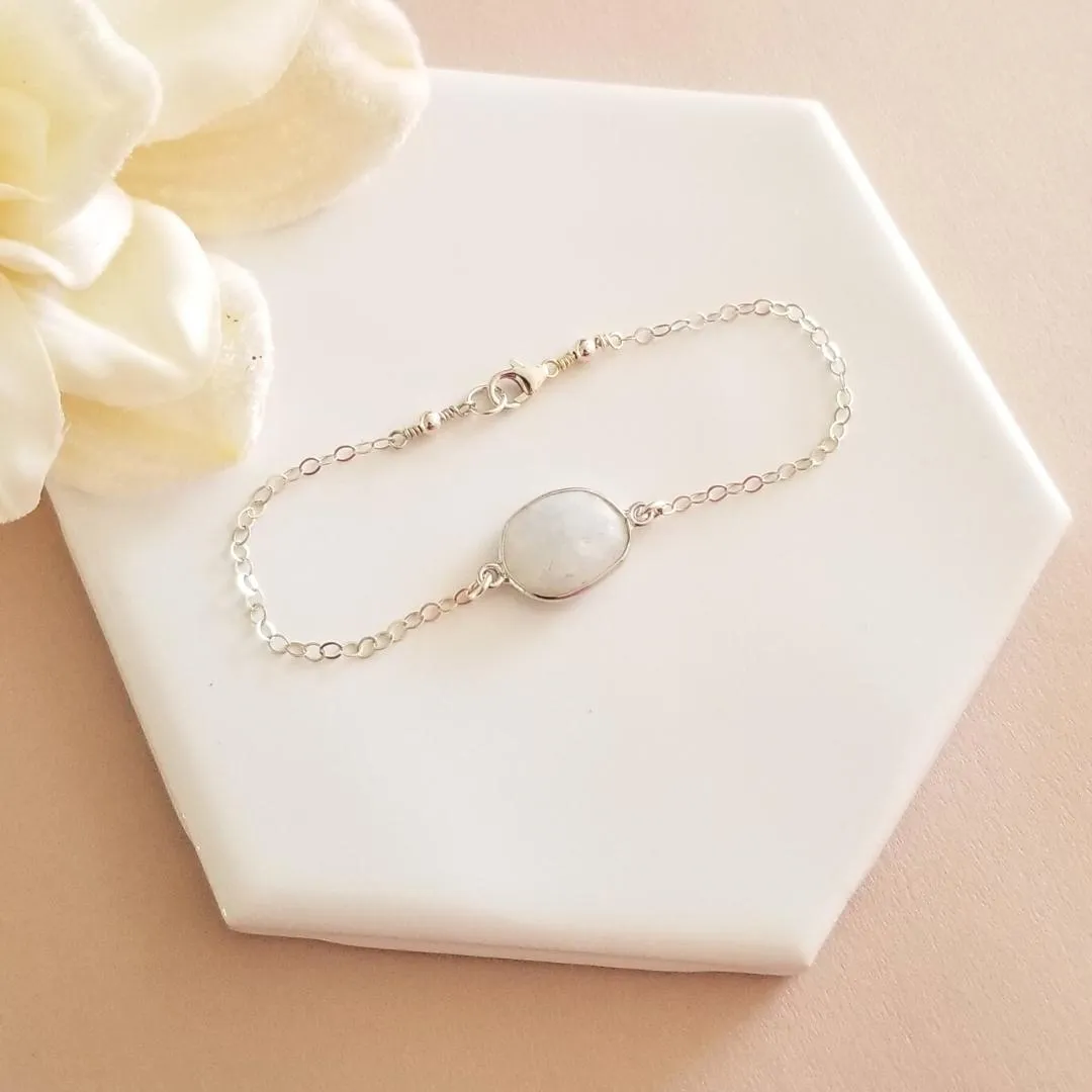 Moonstone Bracelet, Bridesmaid Gift, Dainty Silver or Gold Bracelet