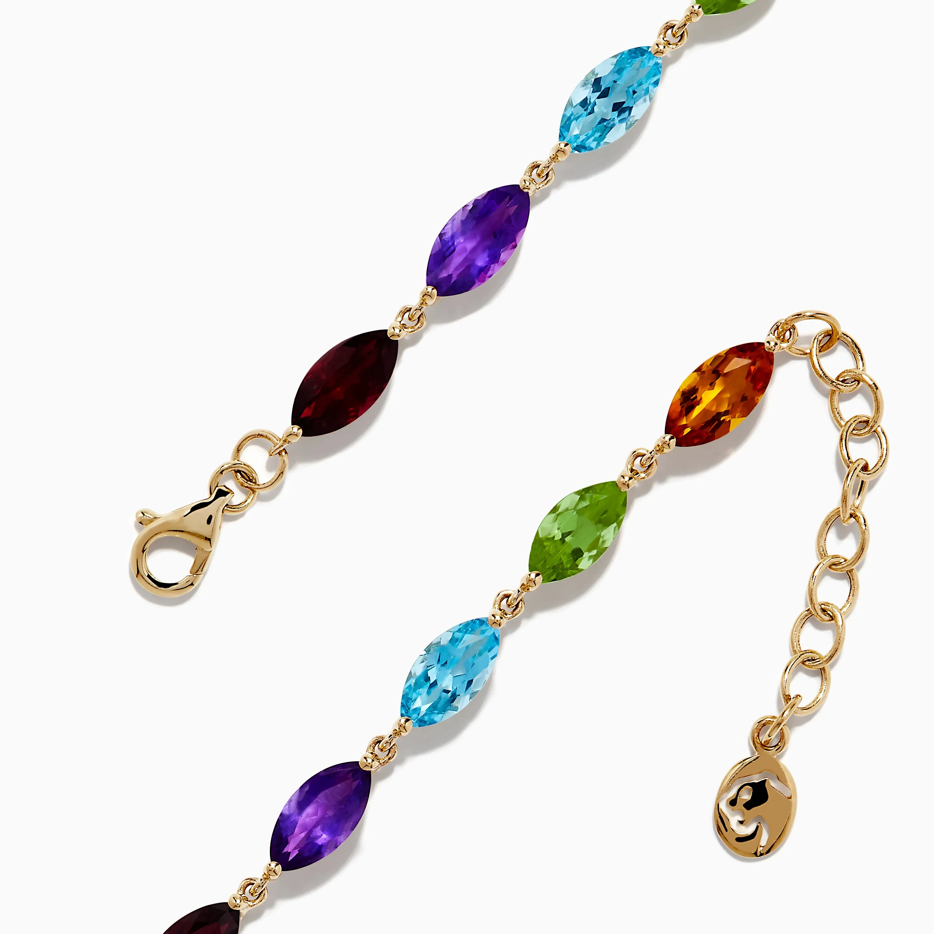 Mosaic 14K Yellow Gold Multi Gemstone Adjustable Tennis Bracelet 9.30 TCW