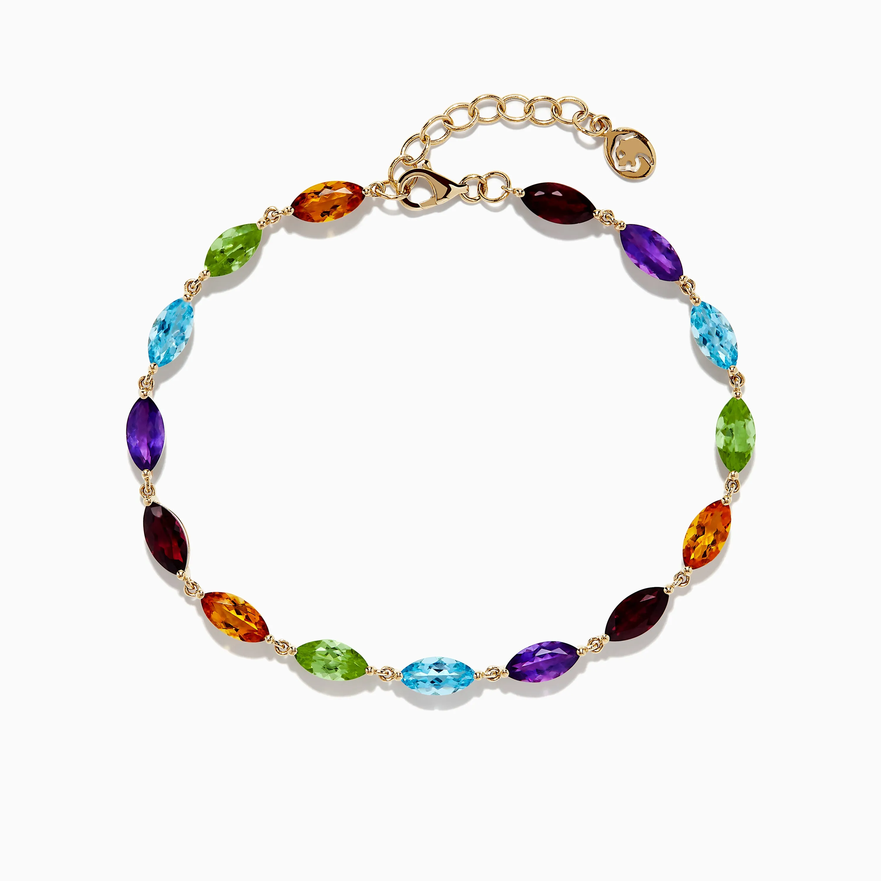 Mosaic 14K Yellow Gold Multi Gemstone Adjustable Tennis Bracelet 9.30 TCW