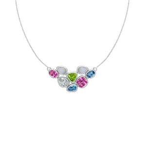 Multi Colored Fashion Necklace in Silver