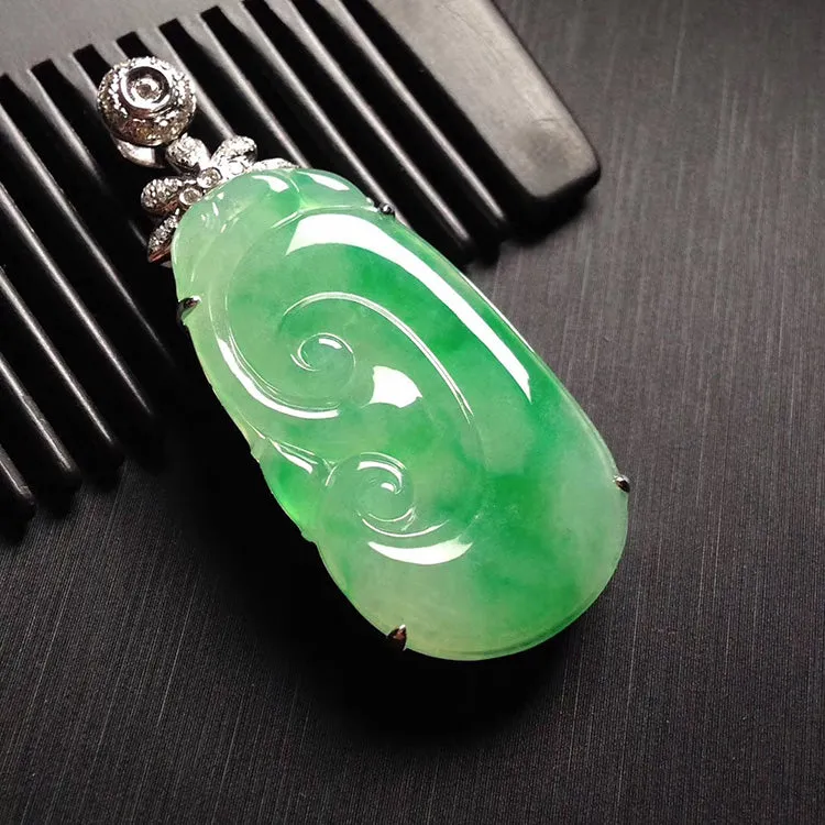 Natural Jade Pendant Jadeite Gold Ruyi Pendant PT306