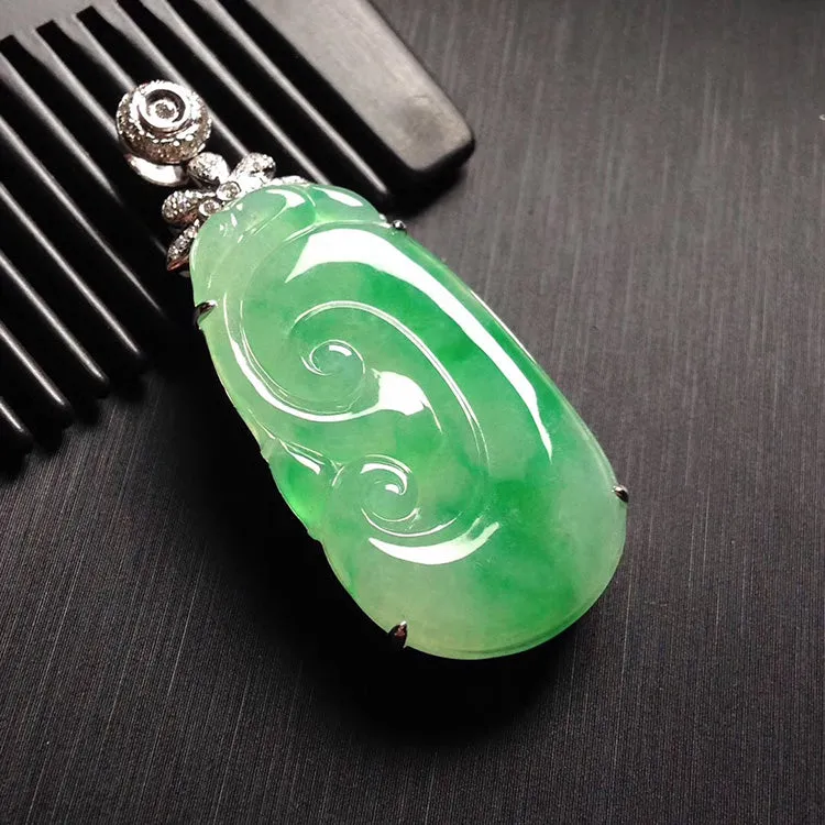 Natural Jade Pendant Jadeite Gold Ruyi Pendant PT306