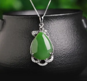 Natural Jade Pendant Nephrite Silver Zircon Pendant ZPT154